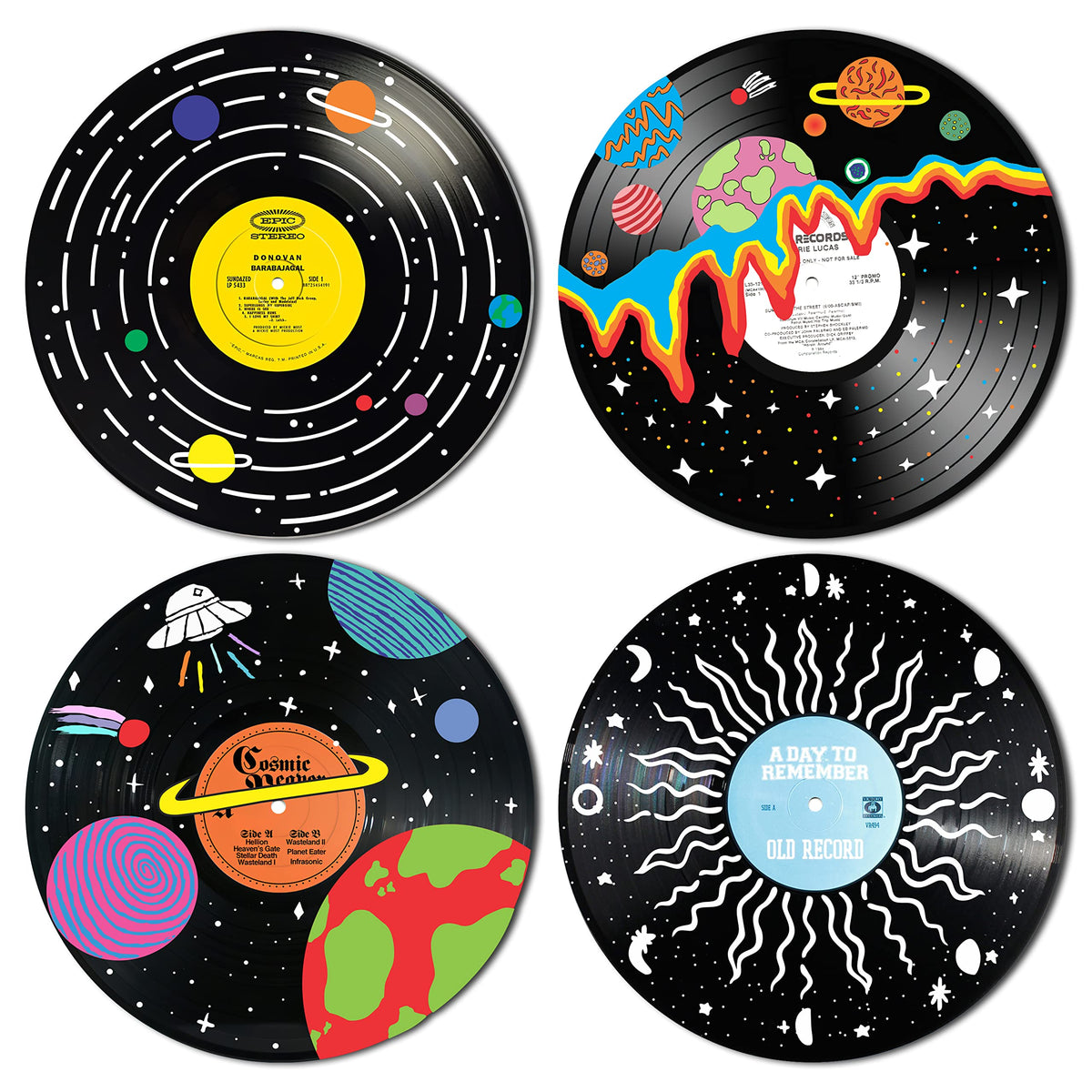 HK Studio Hippie Decor, Posters for Room Aesthetic - Record Decor, Music Themed Party Decorations, 4pcs 12"