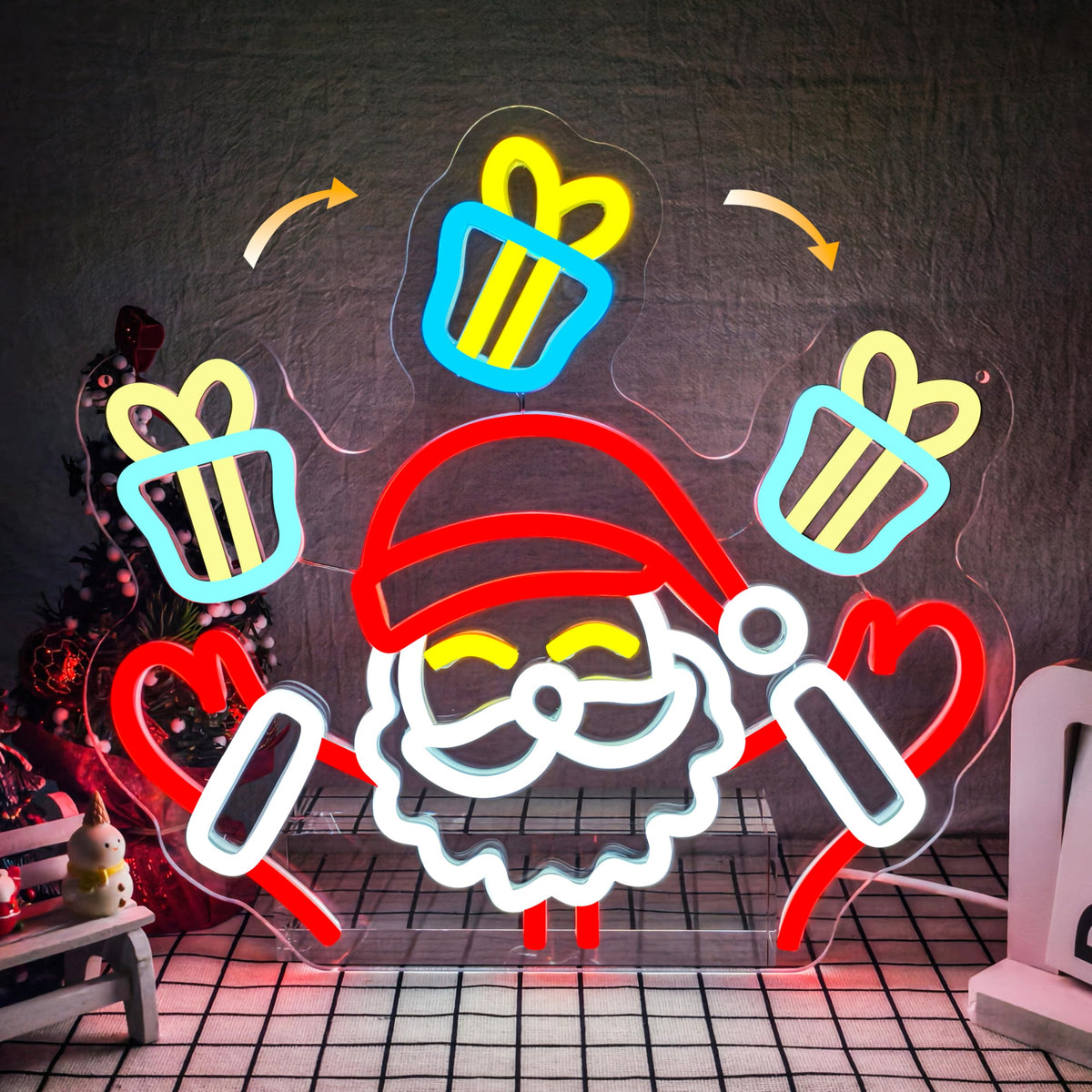Santa Claus Neon Sign Christmas Neon Sign for Christmas Decoration Waving Santa Window Light Dimmable Neon Santa Sign for Holiday Party Home Bar Festival Wall Decor
