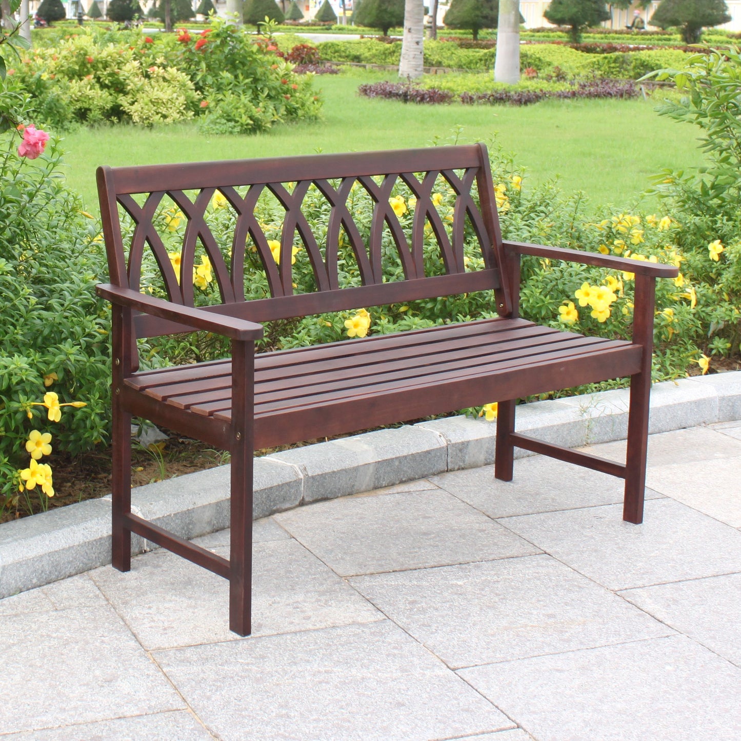 northbeam Criss Cross Garden Bench Acacia Wood Outdoor Garden Bench Patio Bench, Natural, BCH0330610810