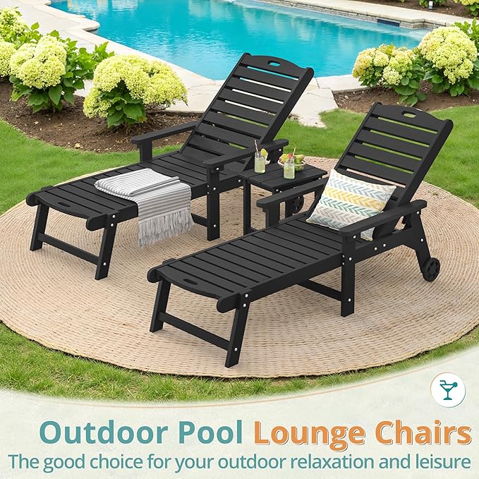 LUE BONA Lounge Chair Outdoor, HDPS Chaise Lounge Outdoor