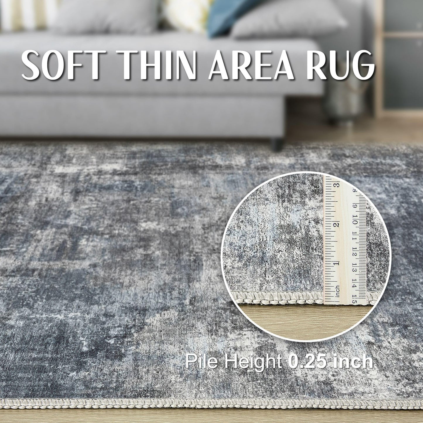 TARANCH Abstract 10x14 Area Rug: Machine Washable Non Slip Ultra Thin Low-Pile Carpet, Soft Stain Resistant for Living Dining Room Bedroom, Kid Pet Friendly, Robot Vacuum Compatible - Dark Grey/Blue