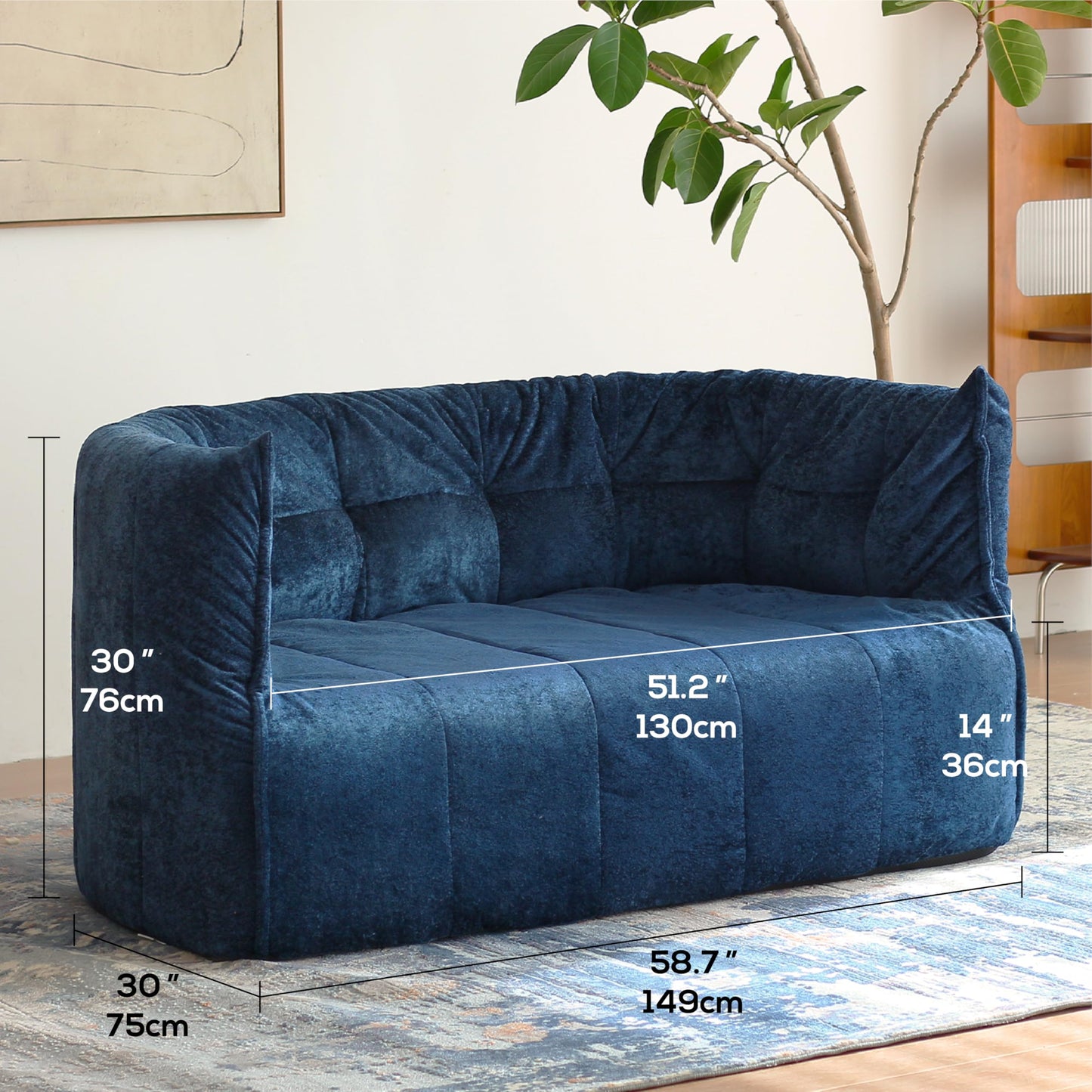 N&V Mid Century Brigantin Deep Relaxation Sofa, Soft Premium Chenille, for Living Room Bedroom and Office (Blue, Single)