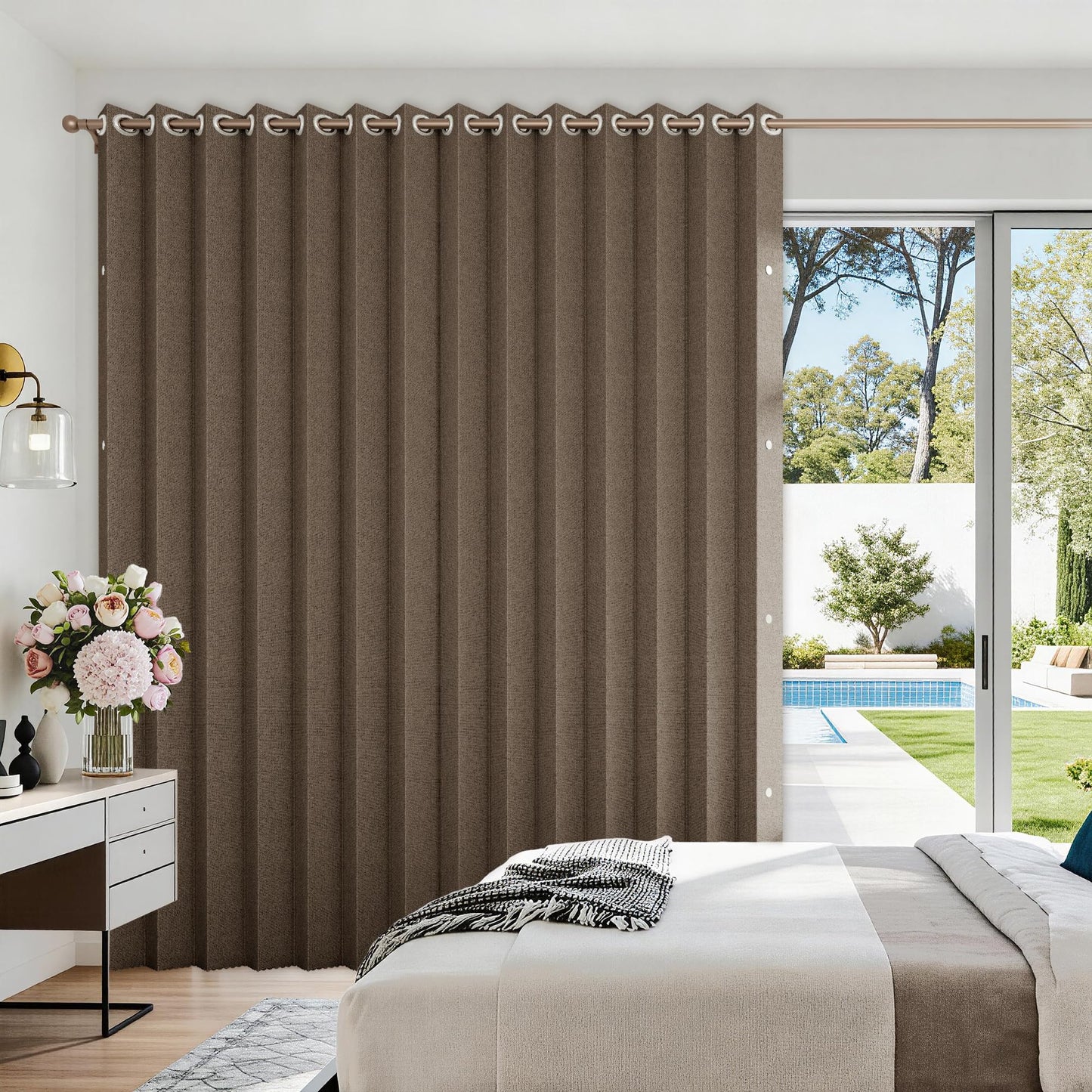 HMYI Accordion Door Curtains for Doorways, Curtain Door for Privacy Use, Fabric Curtain Panel, 1 Panel, W100 x L84, Brown