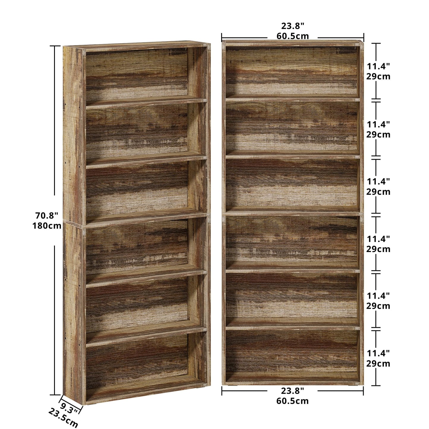 IRONCK Bookshelves and Bookcases Set of 2 Floor Standing 6 Tiers Display Storage Shelves 70 in Tall Bookcase Home Decor Furniture for Home Office, Living Room, Bed Room