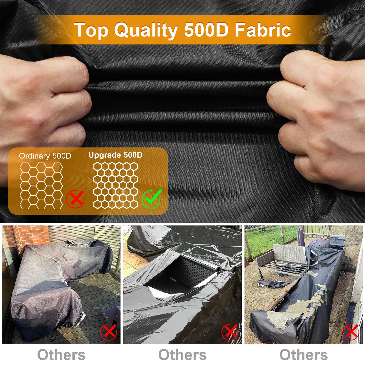 Kipiea L-Shape Patio Furniture Covers Waterproof, 500D Heavy Duty Outdoor Sectional Cover Windproof, Outdoor Couch Cover Anti-UV, No Tears & No Fading (Left Facing, 90" x 120" L x 33.5" D x 31" H)
