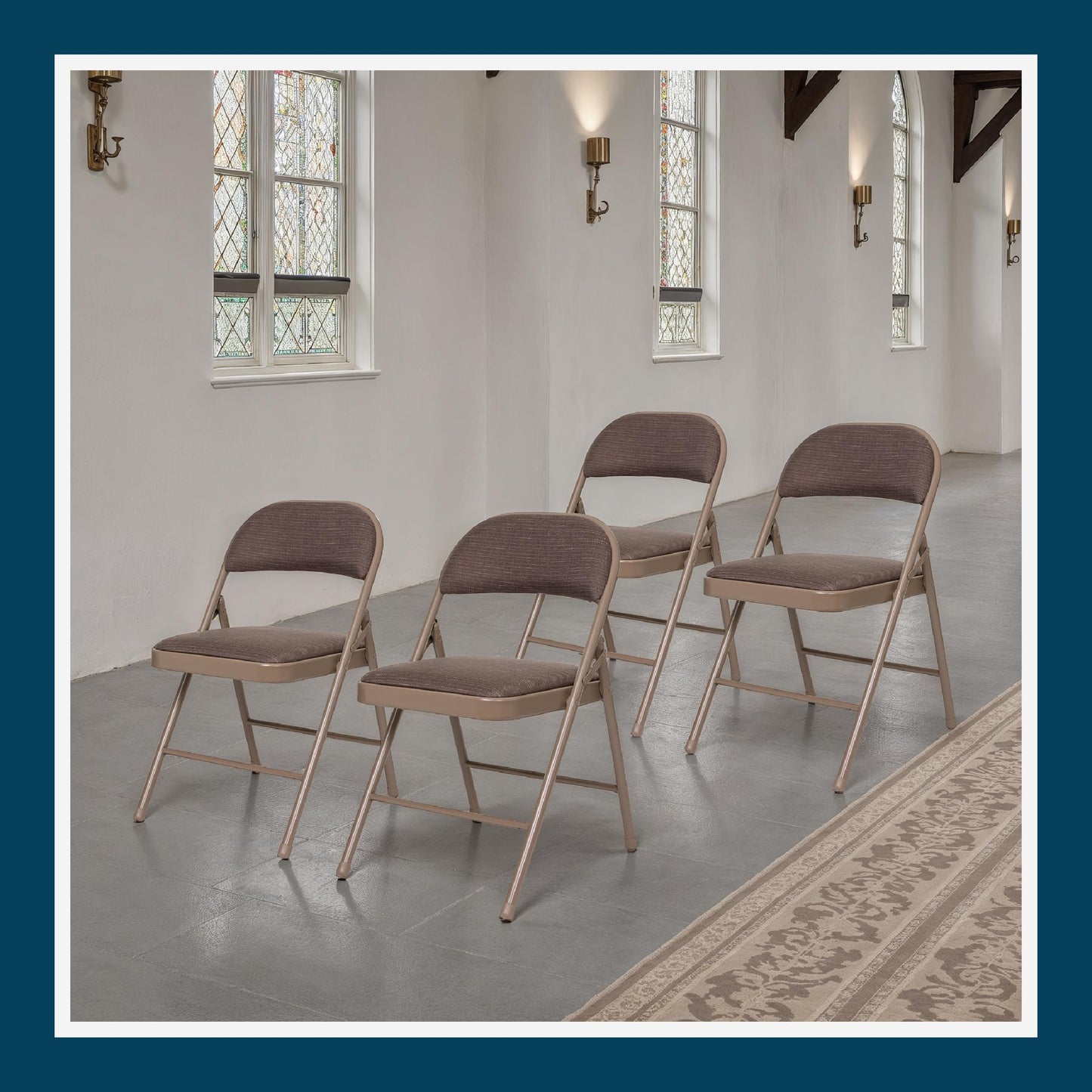 OEF Furnishings OEF970 Series Premium Fabric Padded All Steel Folding Chairs, Comfort Cushioned Seat & Back for Meeting Office Training Rooms (4-Pack, Cosmic Brown)