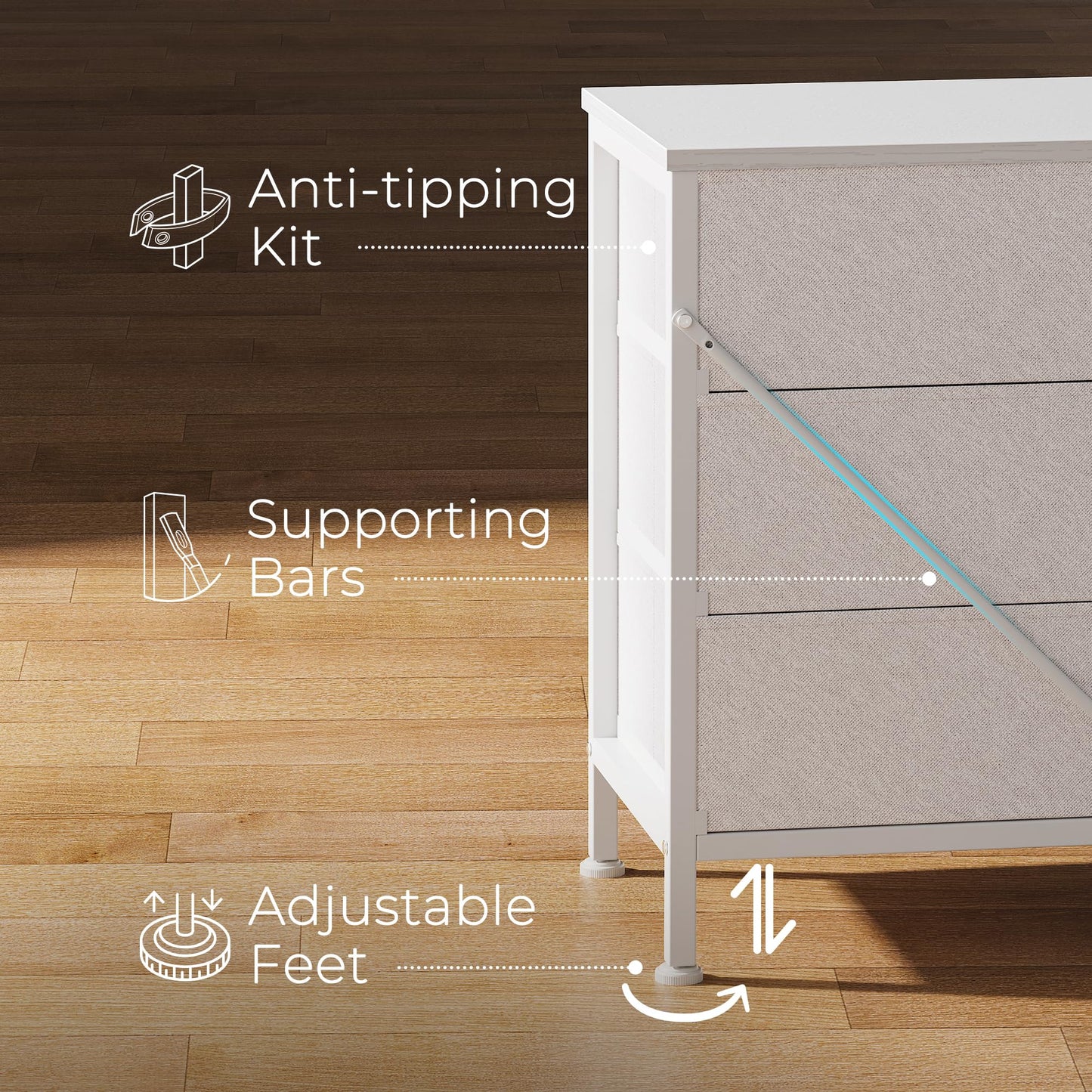 Huuger 70 Inch Dresser for Bedroom, TV Stand for 65, 75, 80 Inch TV, 12 Fabric Drawer Long Dresser, Large Storage Organizer Unit, Wide Chest of Drawer with Storage, for Living Room, White