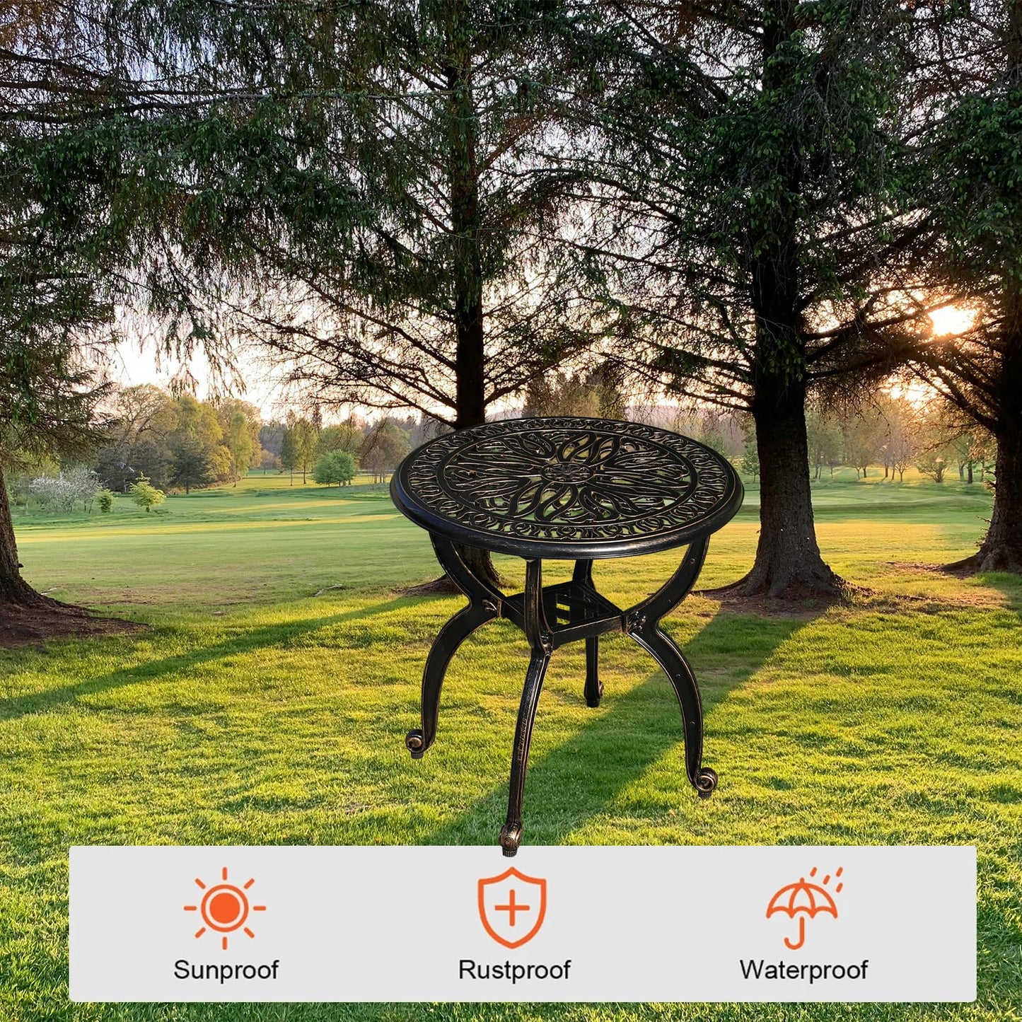 GXOUTAL Cast Aluminum Outdoor Side Table, All Weather Round Small Coffee Table for Patio,Park,Lawn,Yard (18.5" Bronze)
