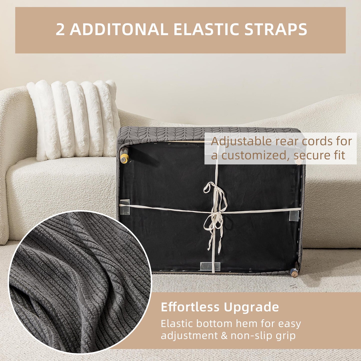 KaviKon Ottoman Cover Slipcover Rectangle Fit Length 25"-30" Stretch Foot Stool Slip Cover, Footrest Slipcovers Protector with Elastic Band, Ottoman Cover Removable Washable(Small,Slanted Rib Grey)