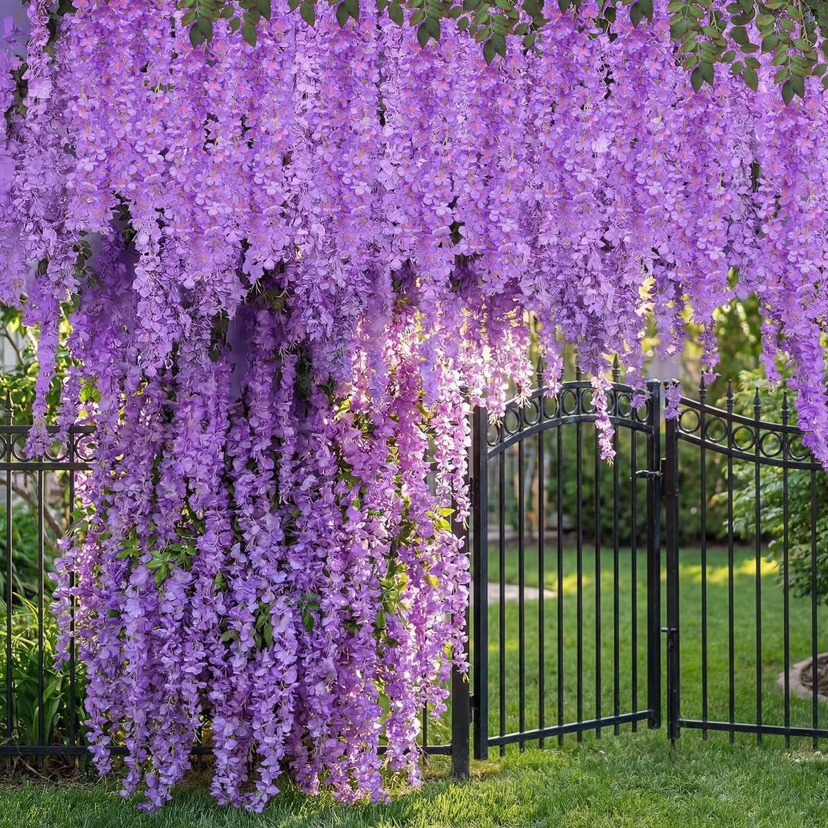 Giegxin 26 Pcs 3D Wisteria Tree for Classroom Room Ceiling Wall Decor Bulletin Board Large Wisteria Garland with 5 Metal Mesh Panel Artificial Fake Hanging Flower Wedding Backdrop(Purple)