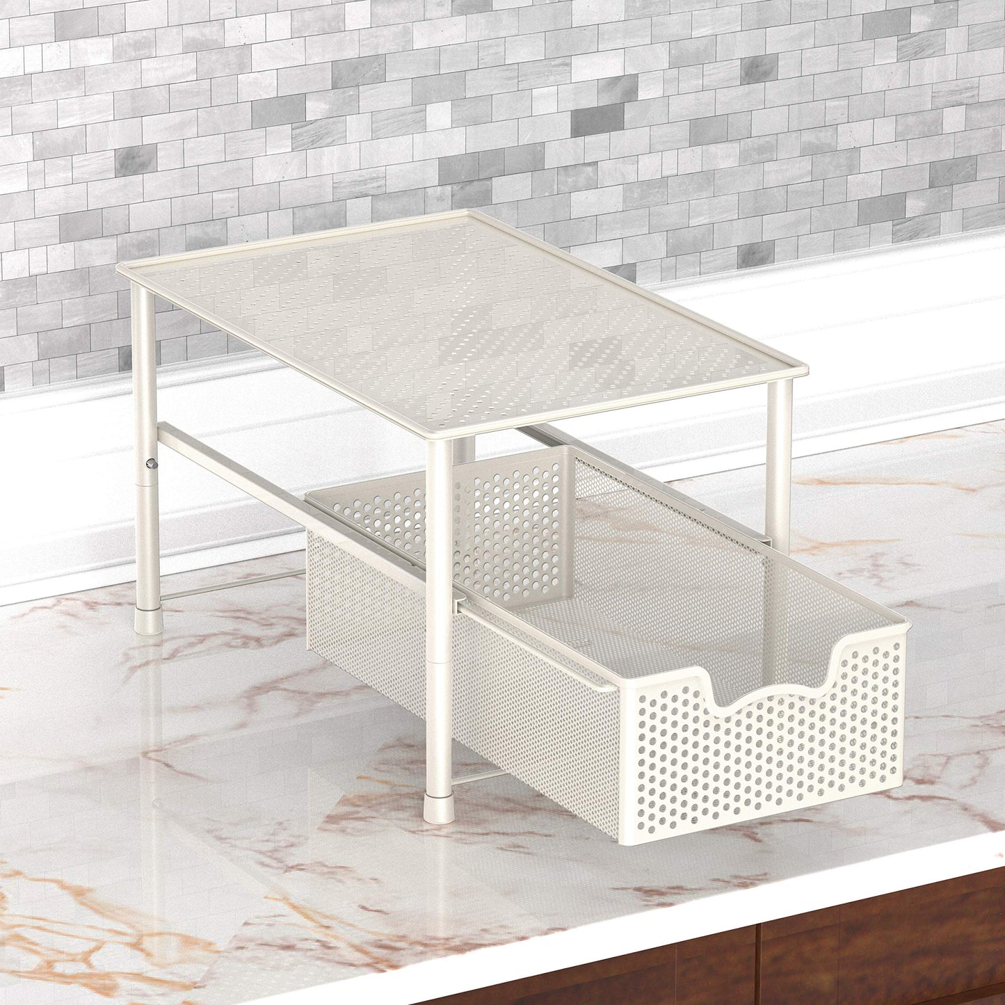 Simple Houseware Stackable Under Sink Cabinet Sliding Basket Organizer Drawer, White