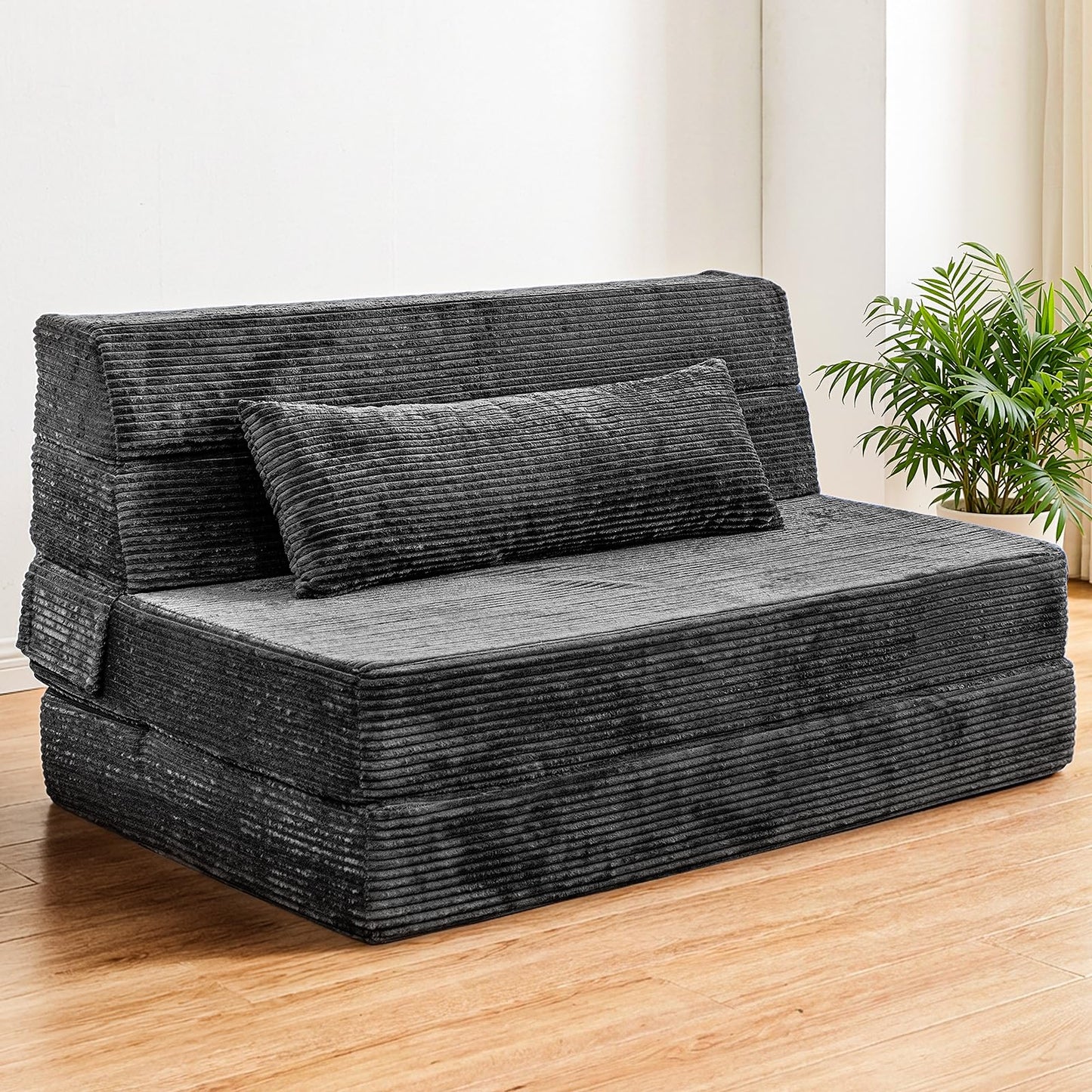 Cvortll Folding Sofa Bed, Convertible Sleeper Chair with Pillow, High Density Memory Foam Fold Out Couch, Foldable Mattress Futon Sofa for Living Room/Dorm/Guest Use/Apartment/Home Office
