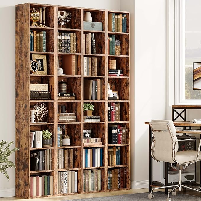 IRONCK Tall Narrow Bookshelf 8 Tiers 71in Set of 2, Compact Corner Bookcase