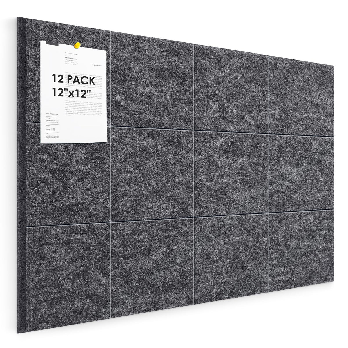 Large Cork Board for Walls 48"x36" |Cork Board Alternative| 12 Pack Felt Wall Tiles| Dark Gray Bulletin Board with Removable Adhesive | Cork Boards Pinboard for Office Home Classroom，Dark Gray