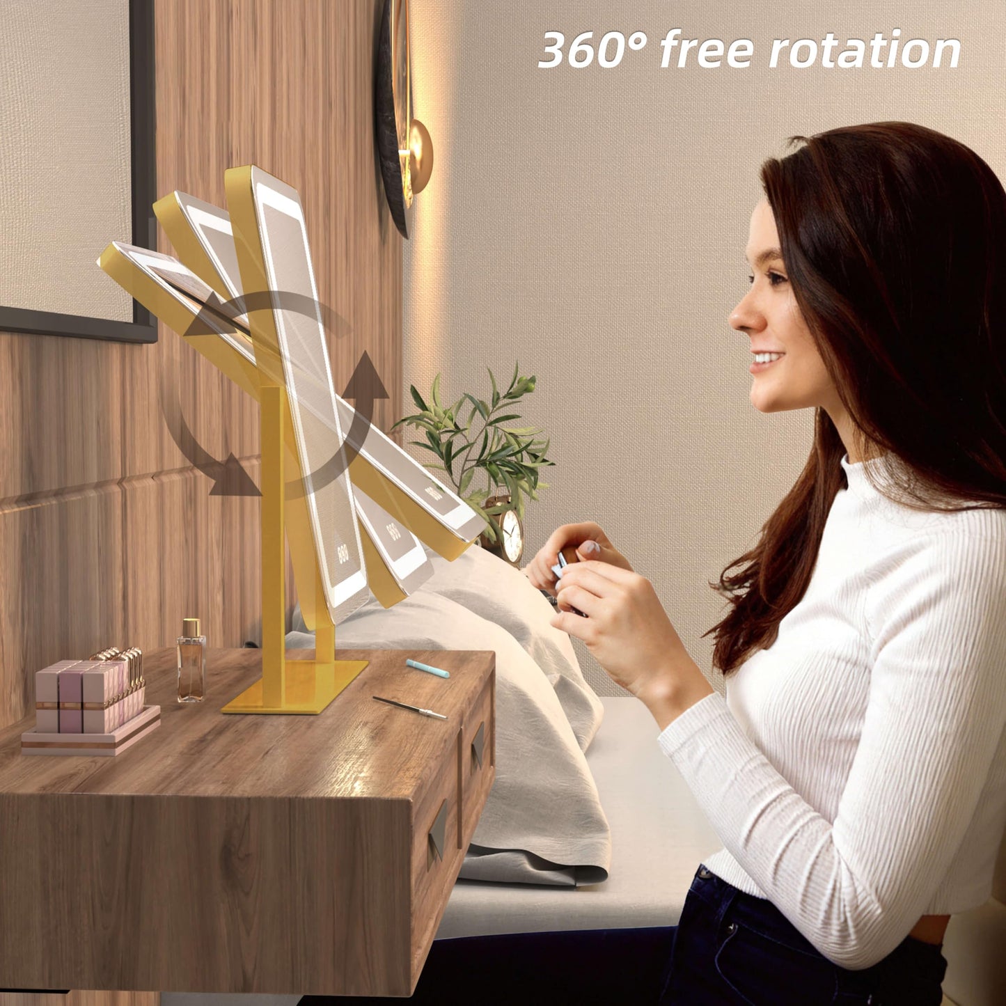 Vanity Mirror with Lights,13.1"×16.7"LED Makeup Mirror,Lighted Makeup Mirror with Lights, Smart Touch Control Dimmable 3 Modes Light, Lighted Up Mirror for Makeup Desk, Bedroom, Dressing Room
