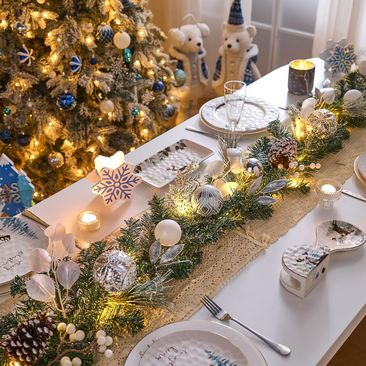 Valery Madelyn 9 Feet Pre-Lit Christmas Garland with Lights for Mantle, Lighted Outdoor Xmas Garland with Snowy White Ball Pinecones for Home Stairs Fireplace Table Centerpiece Indoor Holiday Decor
