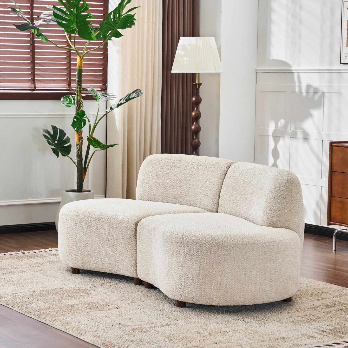 Christopher Knight Home Karia 73" Boucle Upholstered Sectional Sofa, Armless 2-Seater Home Sofa Living Room, Sturdy Wooden Frame Loveseat with Curved Design, Cloud Couch with Deep Seat, Beige