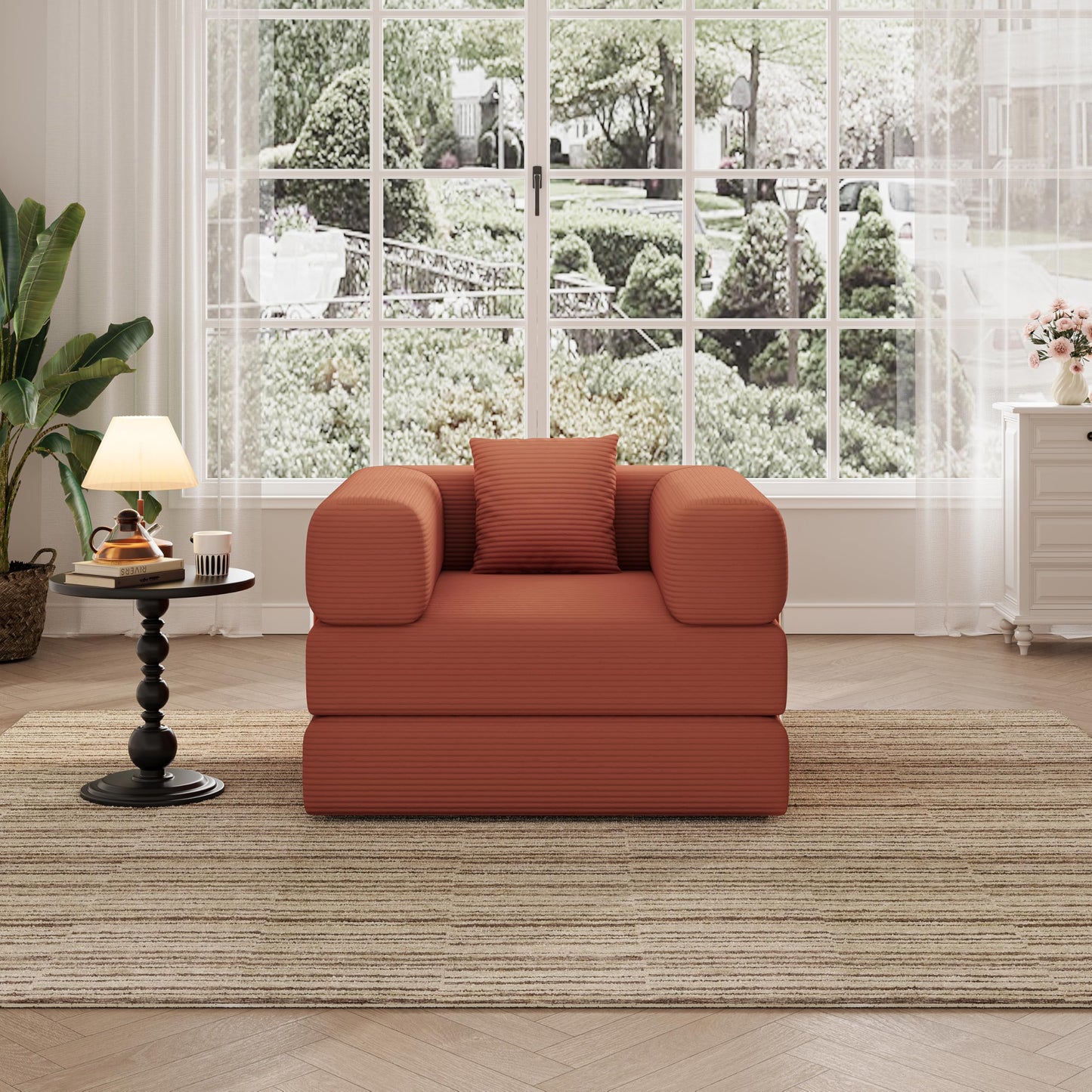 Single Couch Sofa for Small Spaces 2 in 1 Convertible Sofa to Lounger Comfy Bean Bag Chair for Adults with Removable Cover with Pillows for Bedroom, Apartment, Office (Orange, 35.43" Single Sofa)