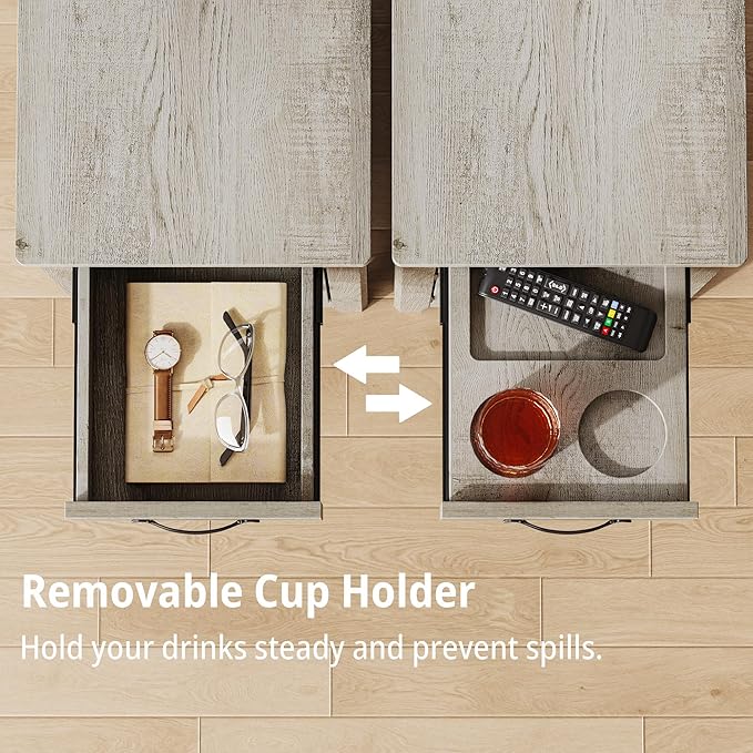 IRONCK End Table with Charging Station, Narrow Side Table