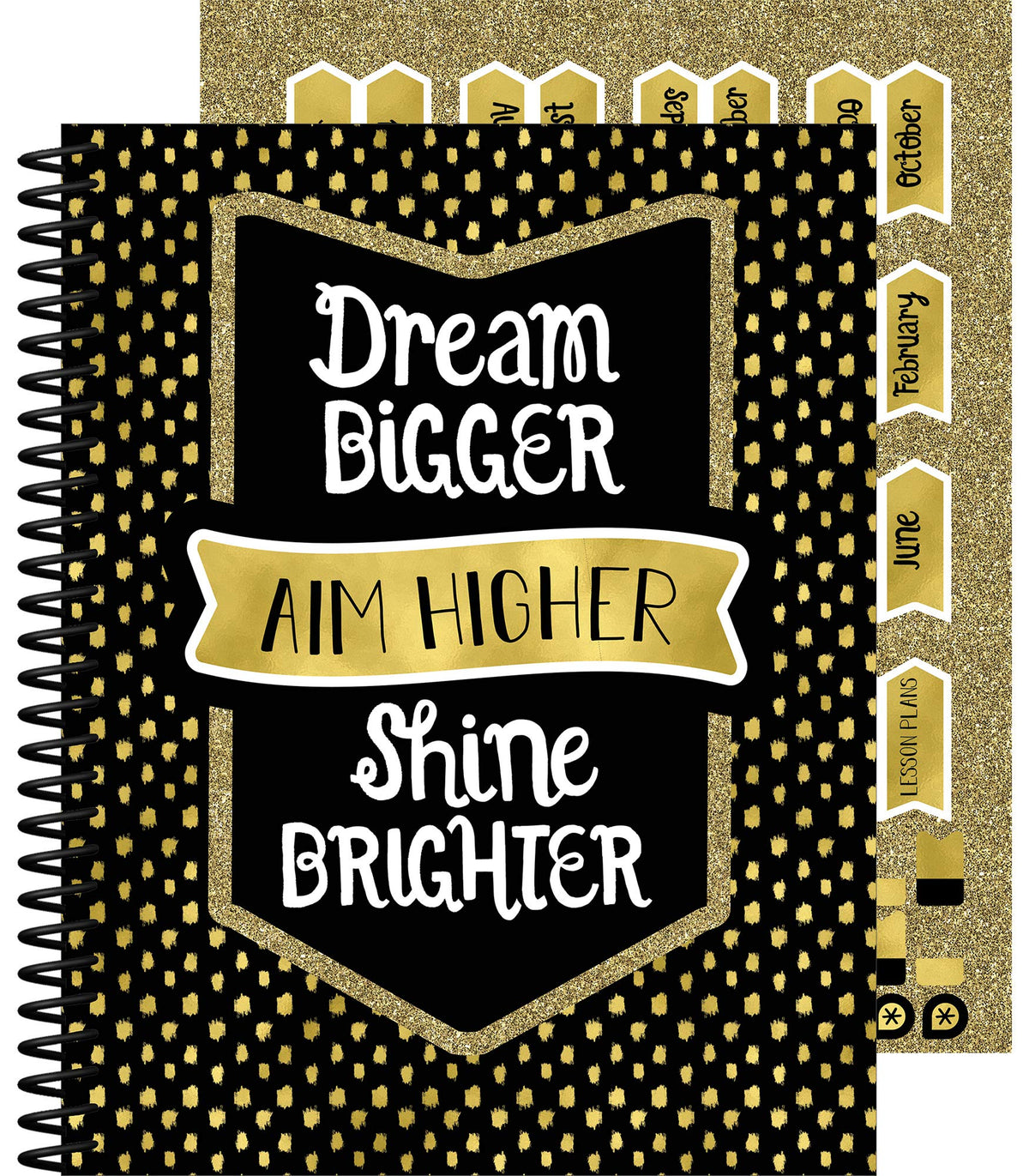 Carson Dellosa Sparkle and Shine Teacher Planner, 8" x 11" Black and Gold Spiral Bound Lesson Plan Book With Stickers, Checklist, Notes, School Supplies for Classroom Organization