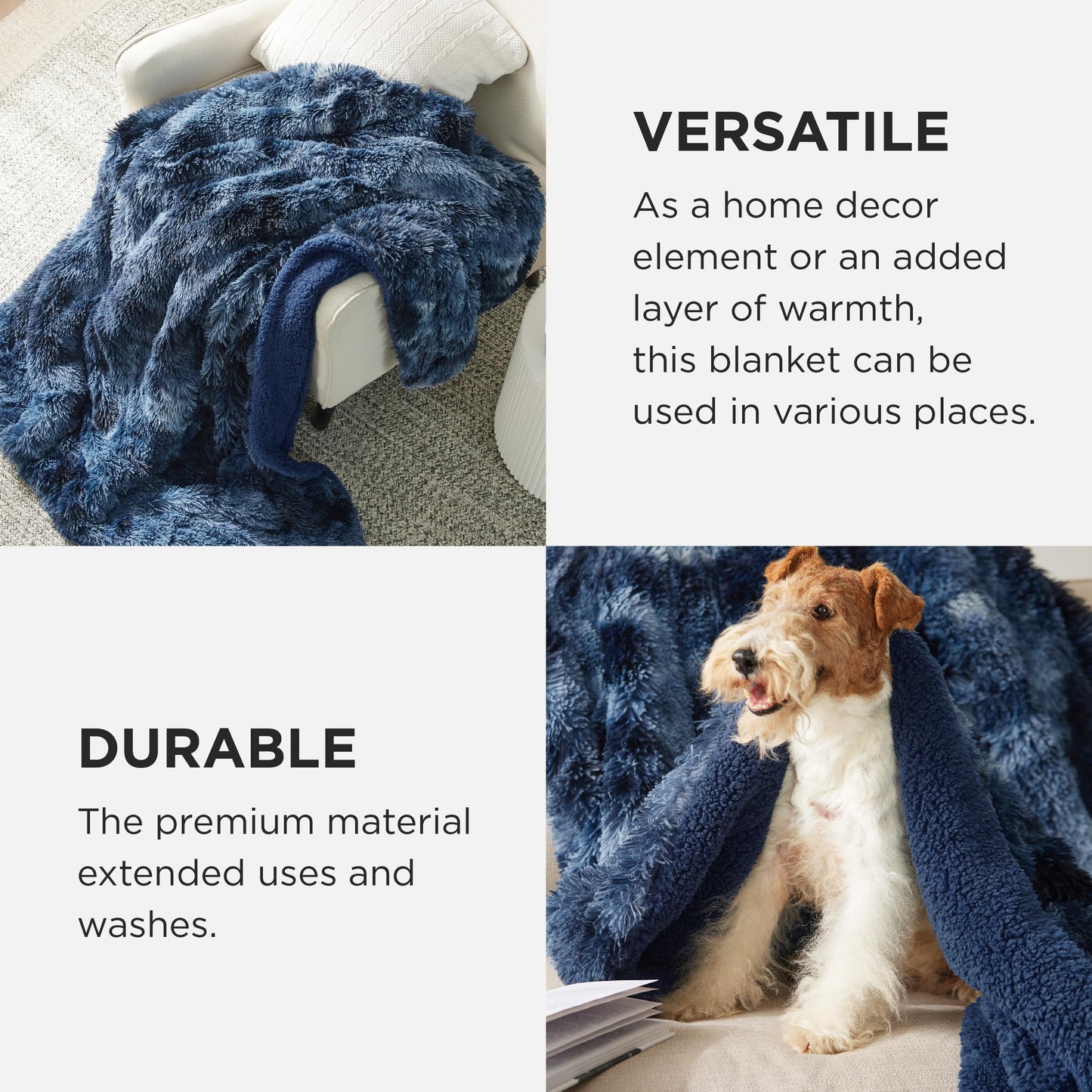 Bedsure GentleSoft Fluffy Tie Dye Navy Blue Blankets Queen Size for Bed, Thick Sherpa Faux Fur Fleece Fuzzy Plush Winter Warm Soft Queen Blankets, Bedroom Decor Blue Cozy Gifts for Women Men, 90x90