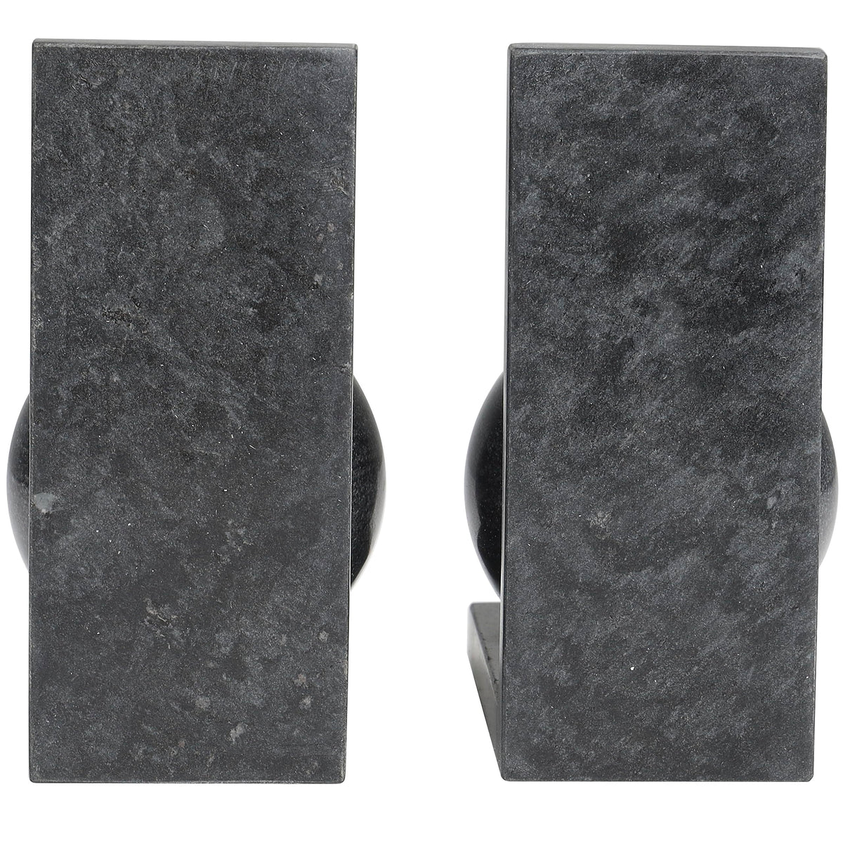 Deco 79 Marble Geometric Sleek Orb Bookends with L- Shaped Bases, Set of 2 6" W, 7" H, Black