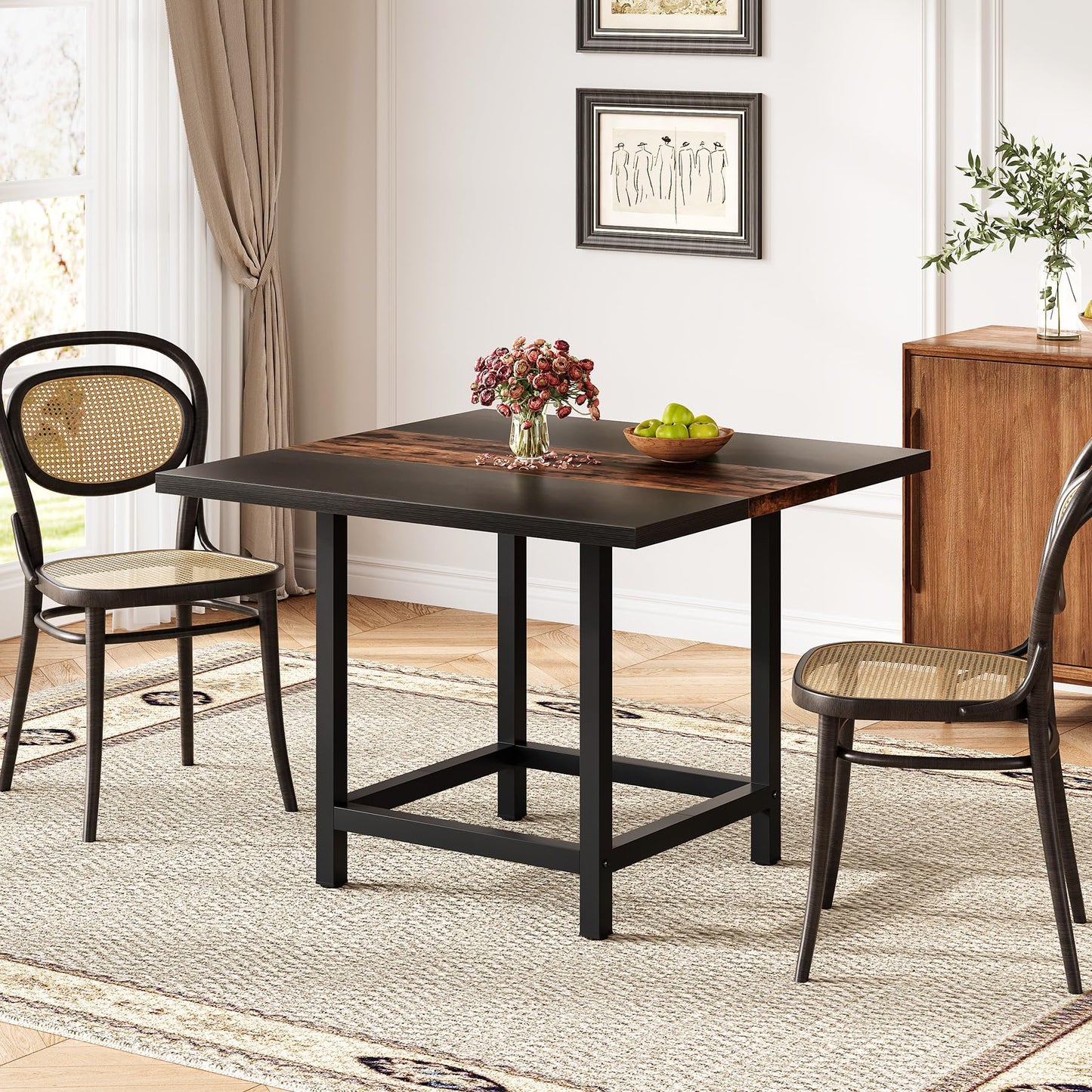 LITTLE TREE 39.4"x 39.4"x29.5 “ inches Rustic Wooden Square Dining Kitchen Table for Small Space