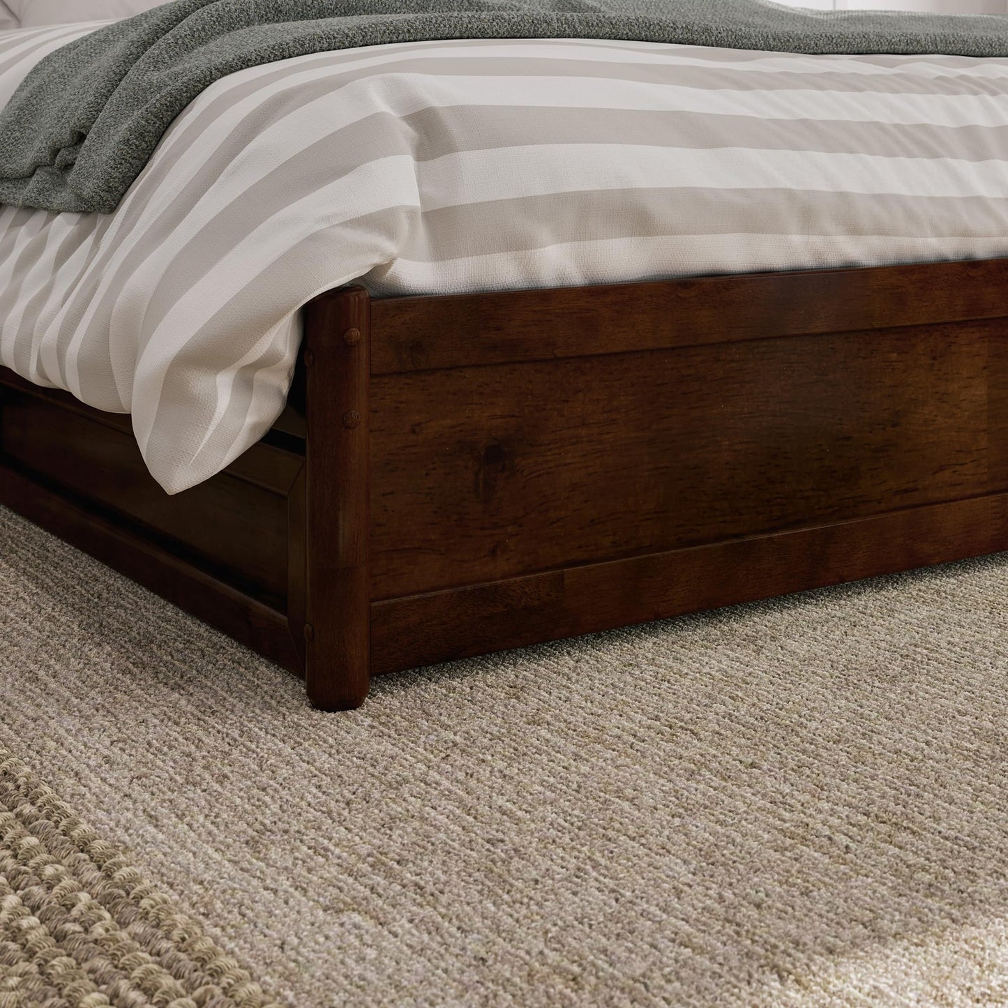AFI, Wesley Queen Platform Bed with Panel Footboard & Twin XL Trundle, Walnut