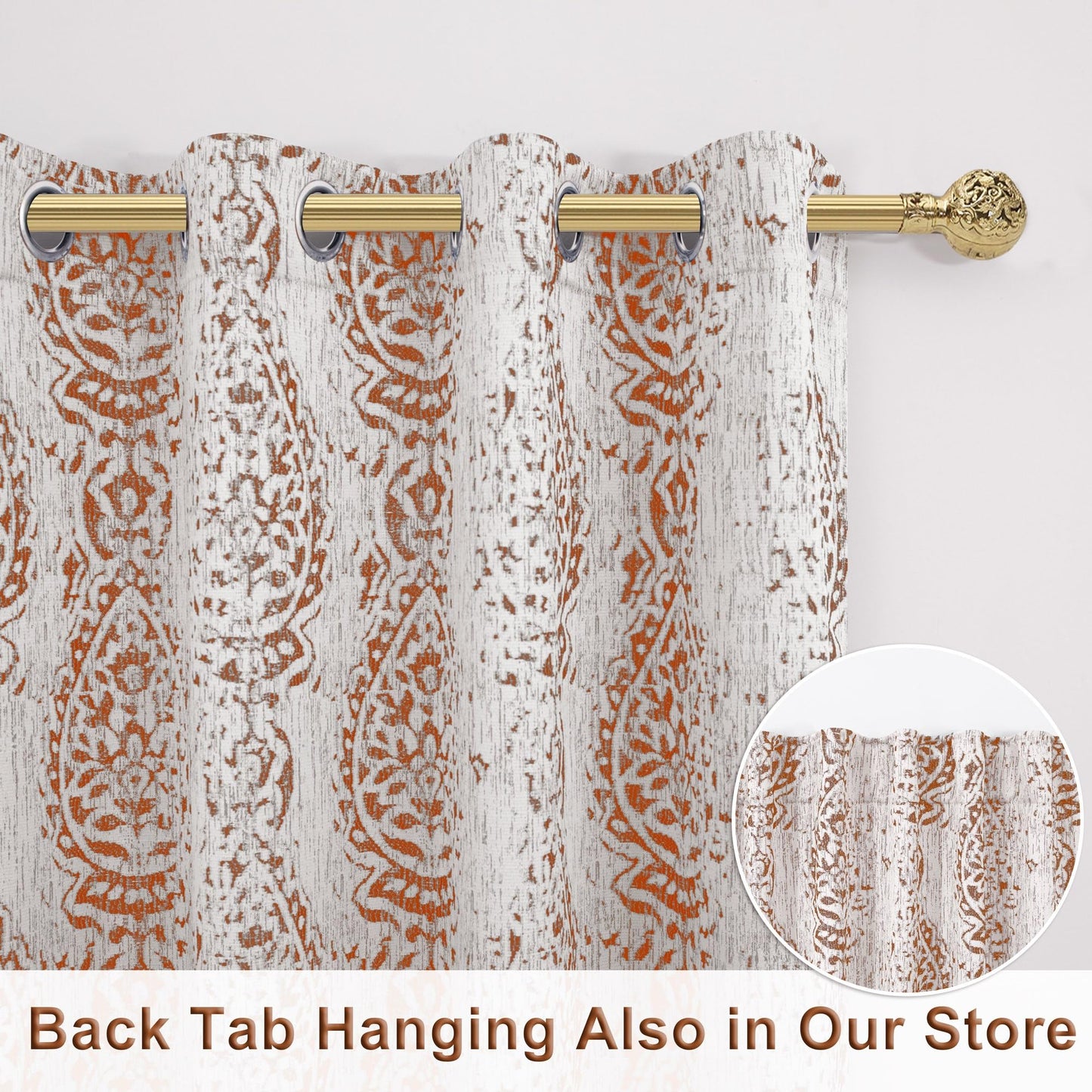 Mrs.Naturall Rust Curtains for Bedroom, Boho Moroccan Curtains 45 inch Length for Kitchen,Terracotta