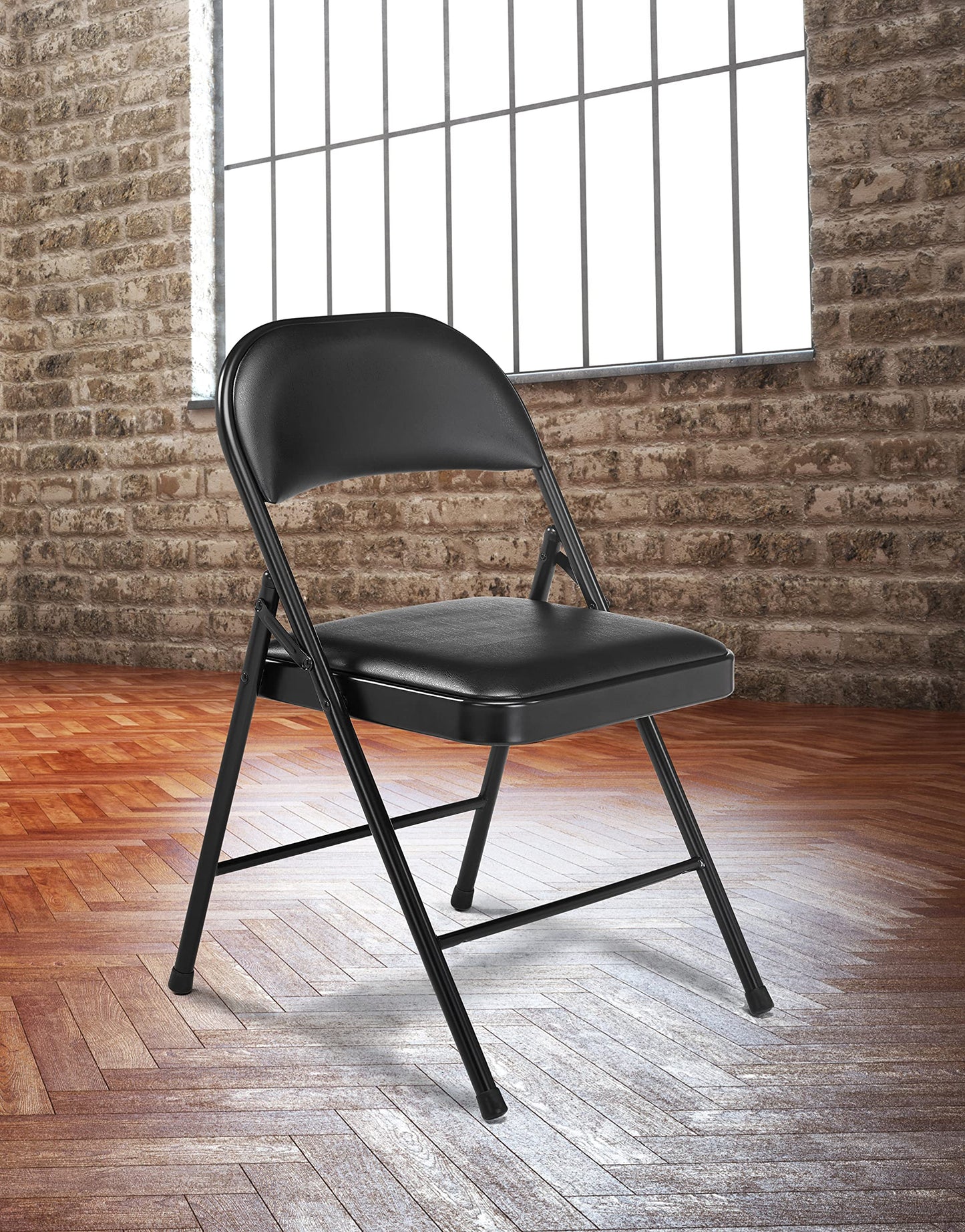 National Public Seating 950 Commercialine Vinyl Padded Folding Chair, Black