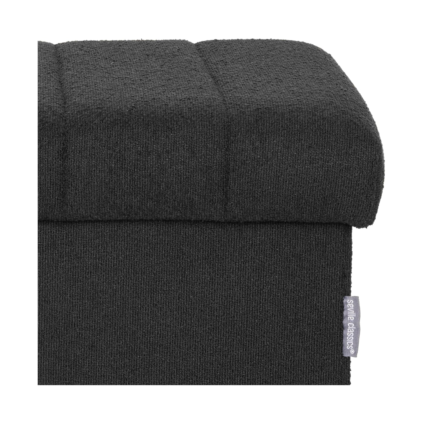 Seville Classics Cushioned Fabric Ottoman Hidden Storage Chest Footrest Chair, Padded Seat for Bedroom, Dorm, Loft, Living Room, Entryway, Hallway, Black Boucle, 15.7" Cube