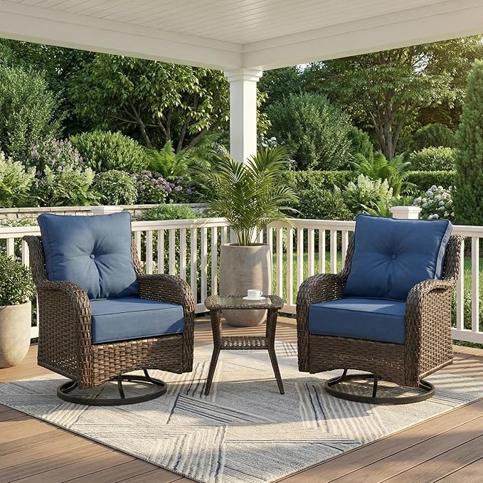 Patio Furniture Set, High Back Swivel Chairs, Weather Resistant Olefin Fabric