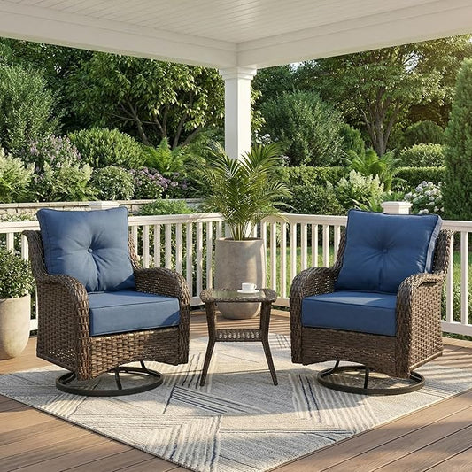 Patio Furniture Set, High Back Swivel Chairs, Weather Resistant Olefin Fabric
