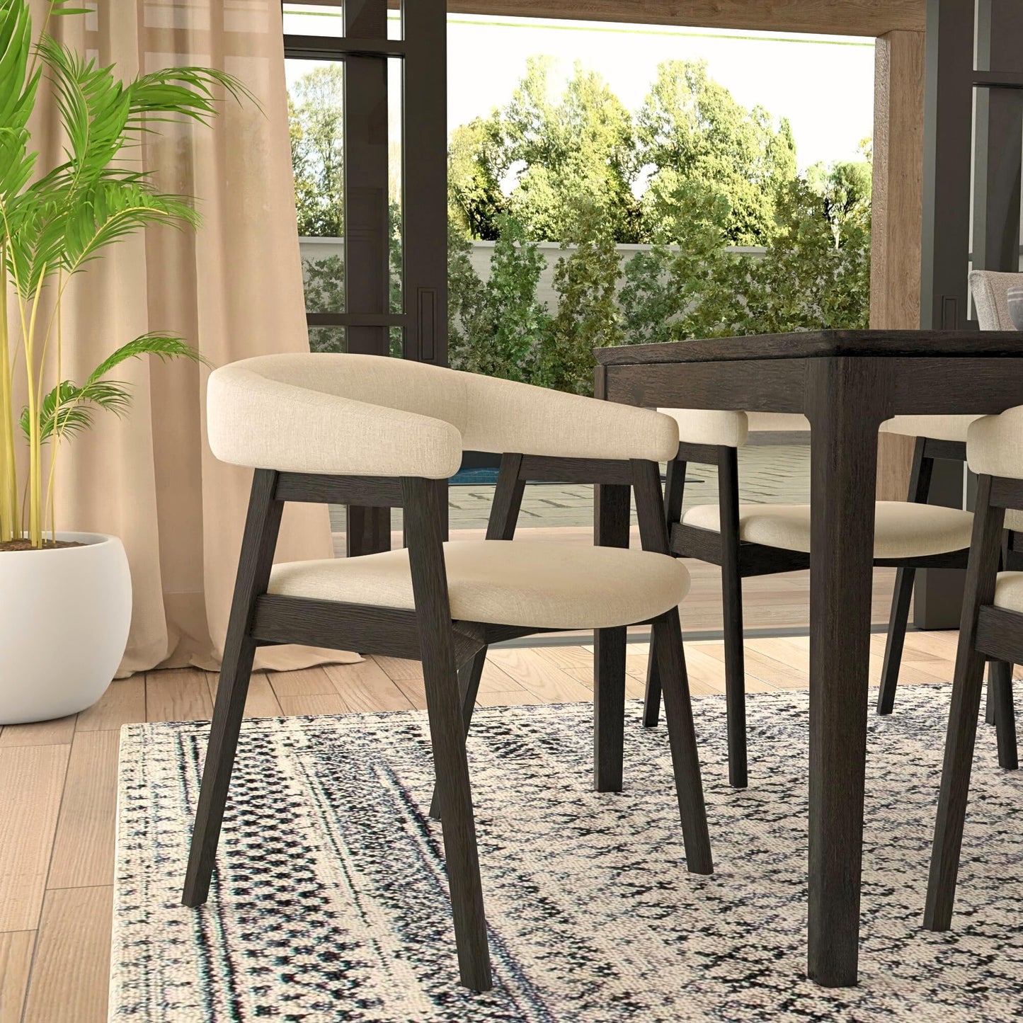 Alpine Furniture Cove Vintage Black Dining Chairs Set of 2 with Curved Back, Solid Rubberwood Frame, Modern Style for Kitchen, Dining Room, Space-Saving Design