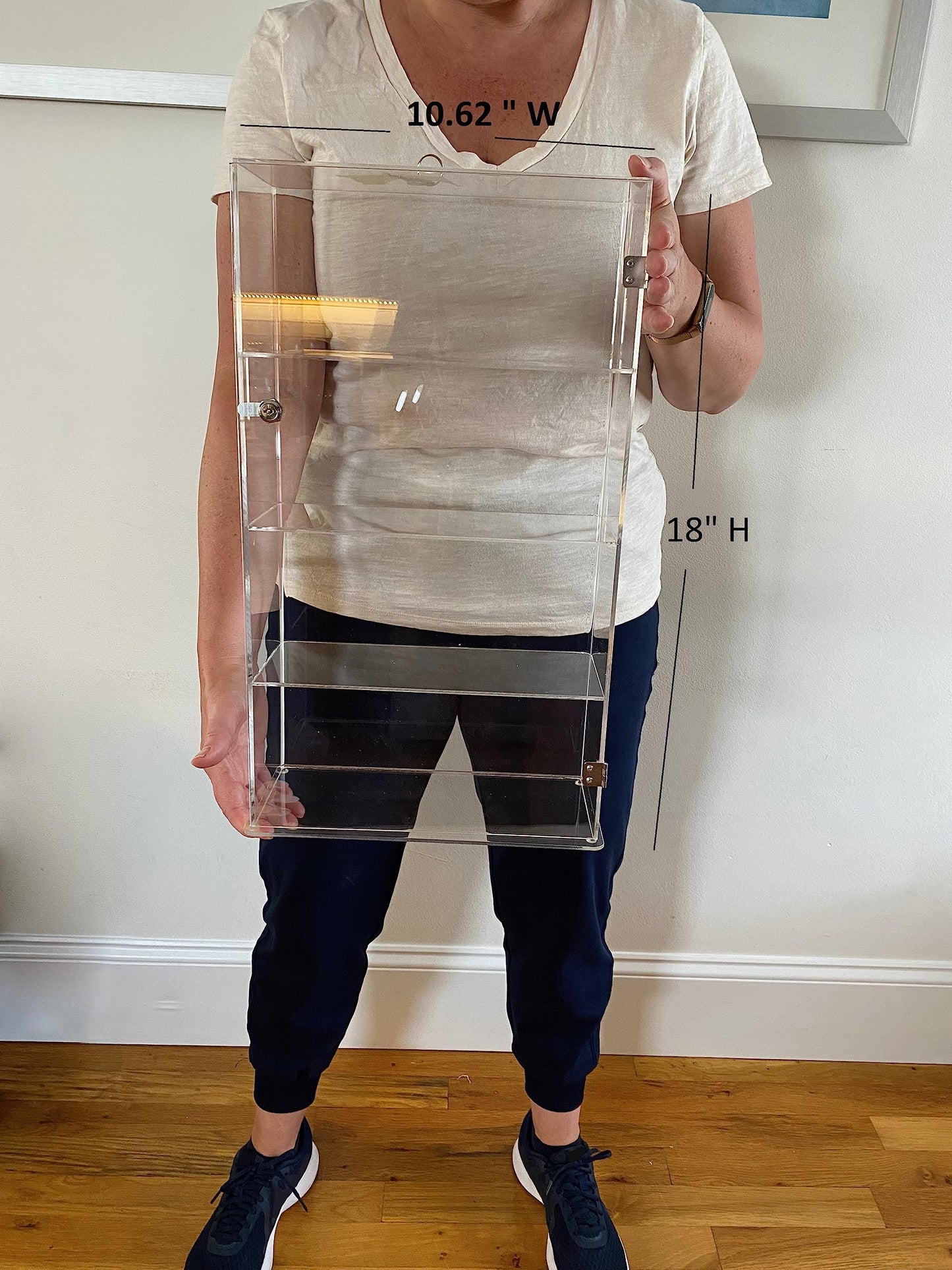 4 Tier Transparent Acrylic Display Case with Lock,Clear Show Case for Collectible, Vertical Curio,See-Through Locking Cabinet,Dustproof Protection 10.25 x 4.25 x 18.25 Inches