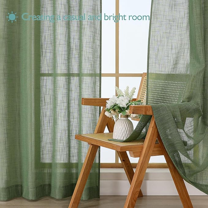 Chyhomenyc Extra Long Sage Green Semi Sheer Curtains 108 Inches Long 2 Panels