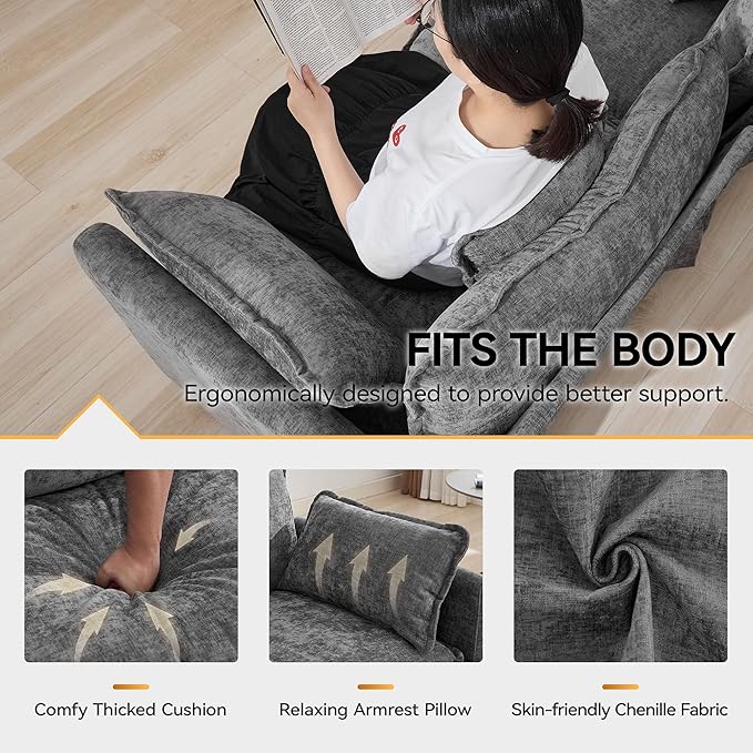 111'' Sectional Cloud Deep Seat Couch, Oversized Chenille U Shaped Sectional