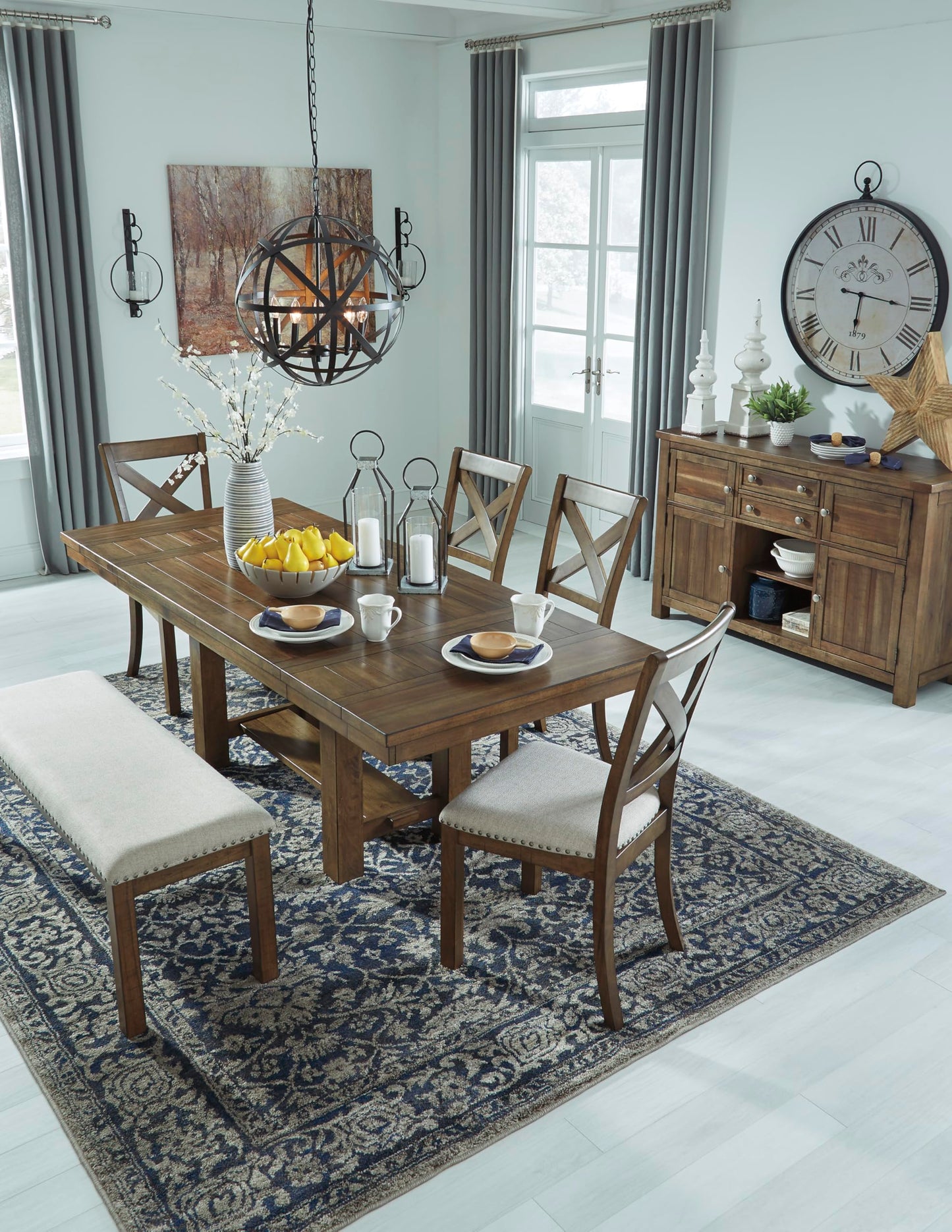 Signature Design by Ashley Moriville Casual Rustic Upholstered Dining Bench, Grey & Brown