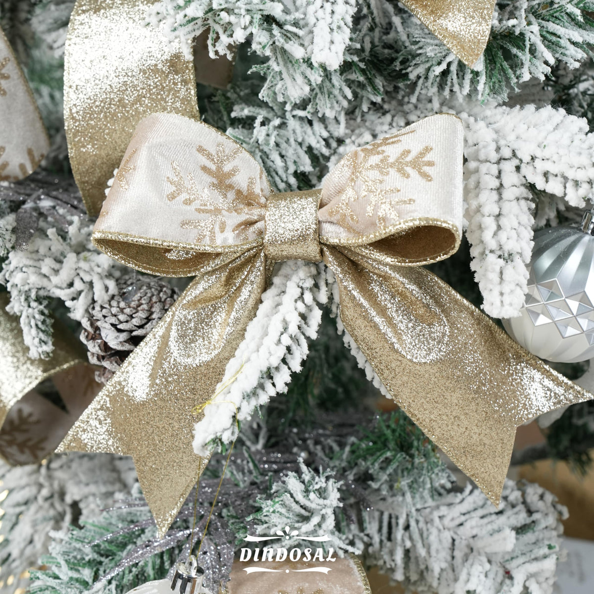 DINDOSAL Champagne Gold Velvet Wired Ribbon 2.5 Inch x 10 Yards