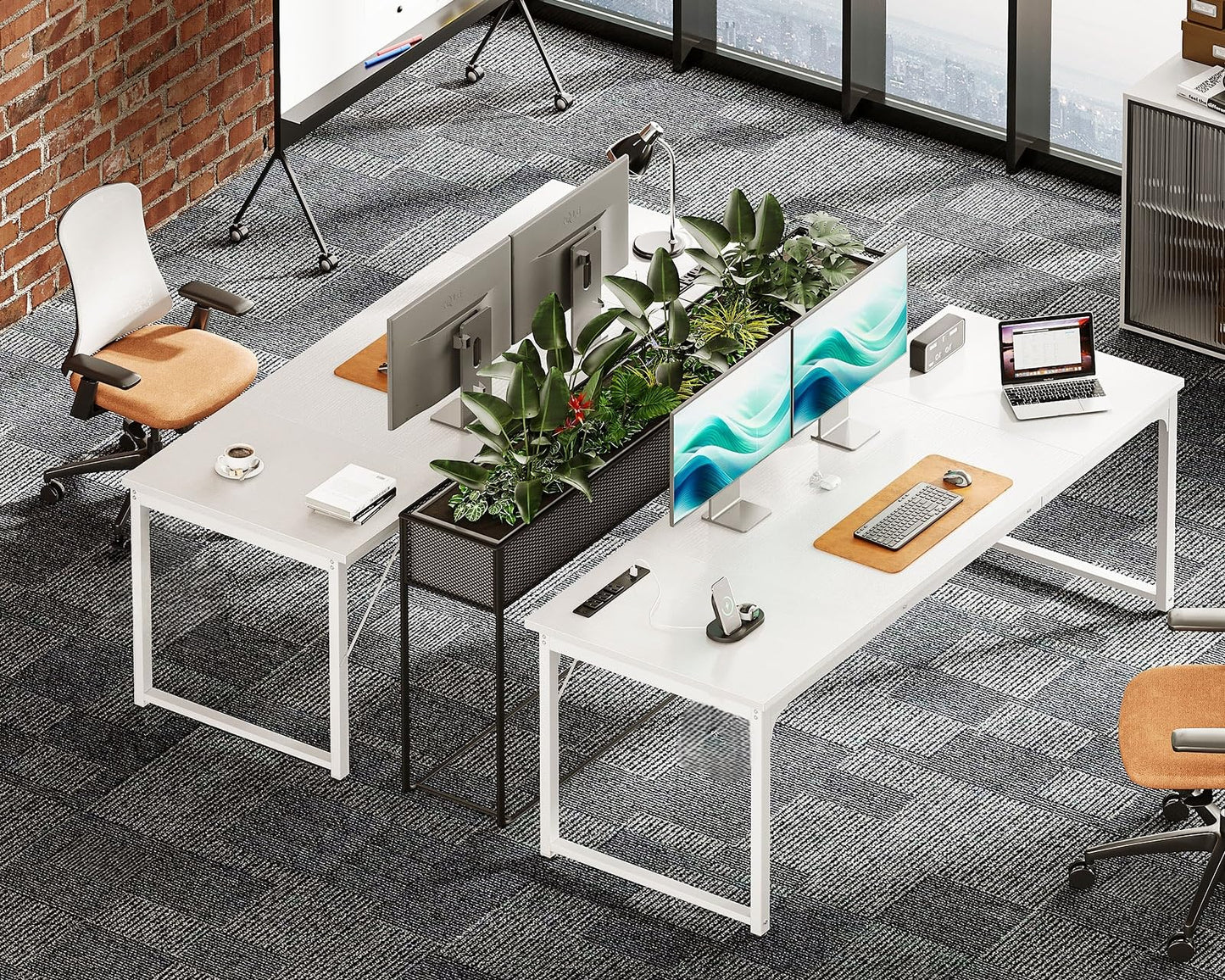 Coleshome 71 Inch Computer Desk with USB Ports, Large Office Desk, Long Study Student Writing Desk, White