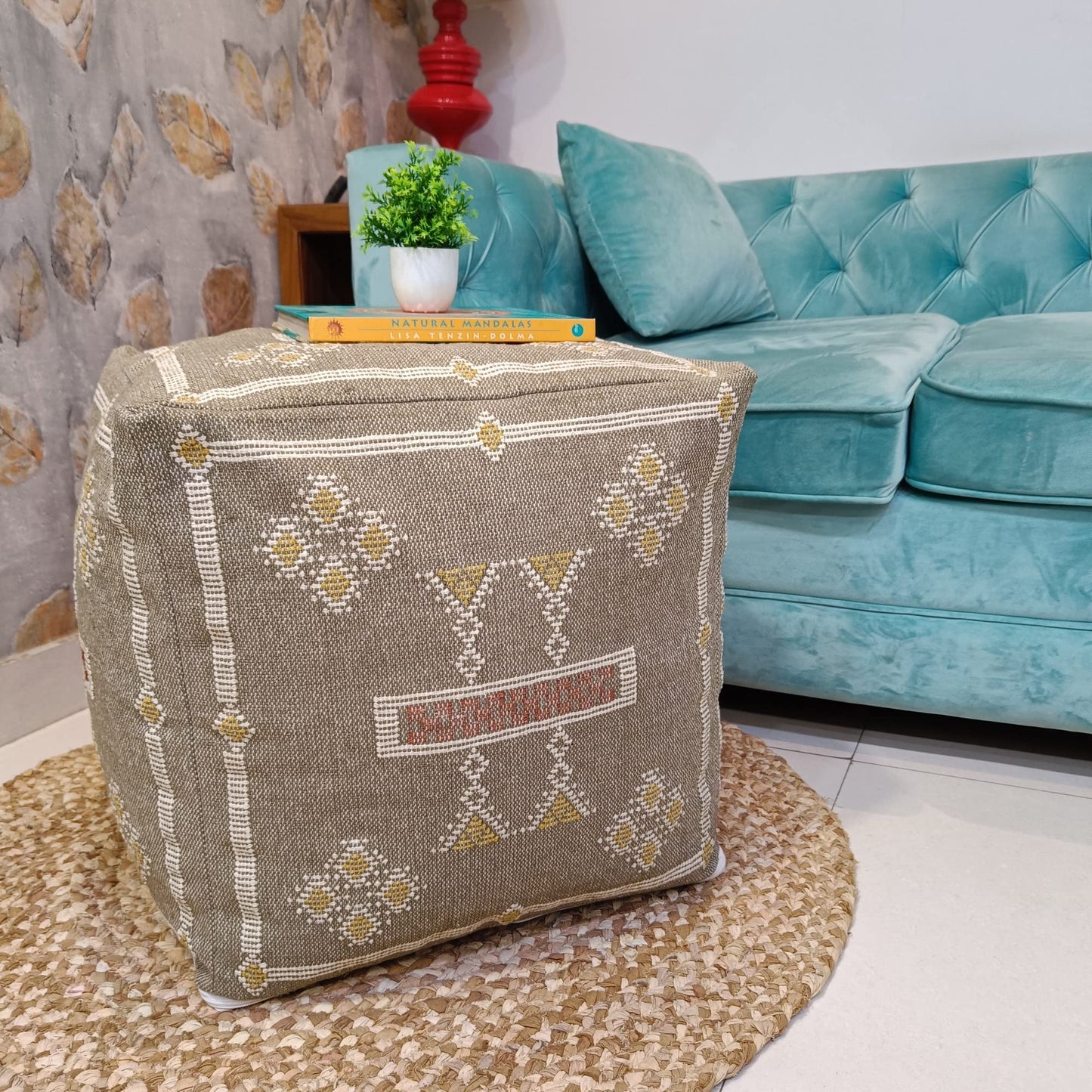 Trade Star Handcrafted Ottoman Floor Pillow Case Sabra Kilim Pouf Cover Thick Cotton Seating Pouffe Highly Durable Luxurious Stylish Footrest Pouf for Living Room Decor (Sabra Kilim Pouf Cover - 1)