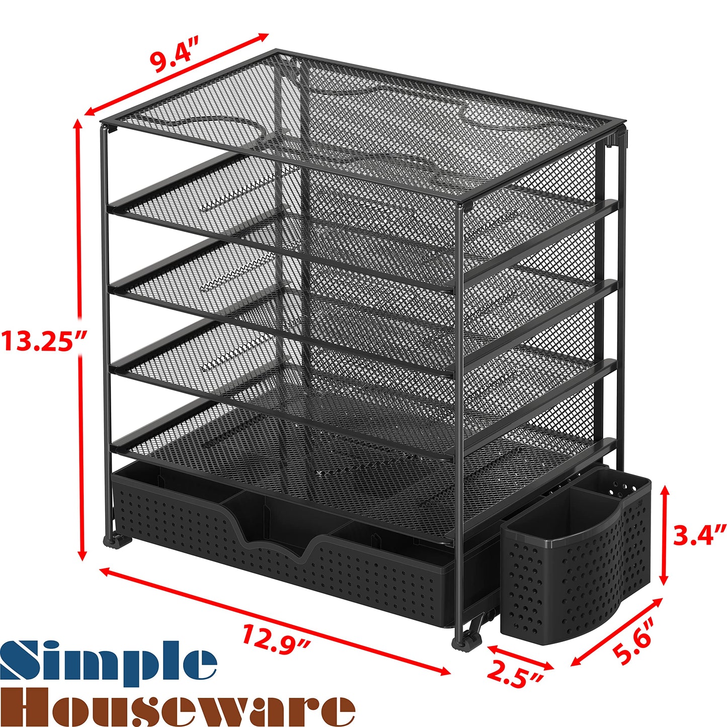 Simple Houseware 5-Tier Document File Tray with Sliding Drawer and Pen Bucket, Black