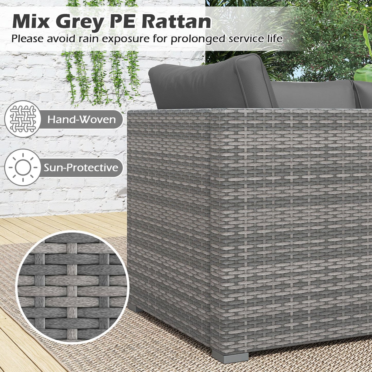 Tangkula 3 Seat Outdoor Wicker Sofa Set, Modular PE Rattan Patio Cushioned Sectional Couch Set, Outside Furniture Set for Deck, Backyard, Porch, Garden & Poolside (Grey)