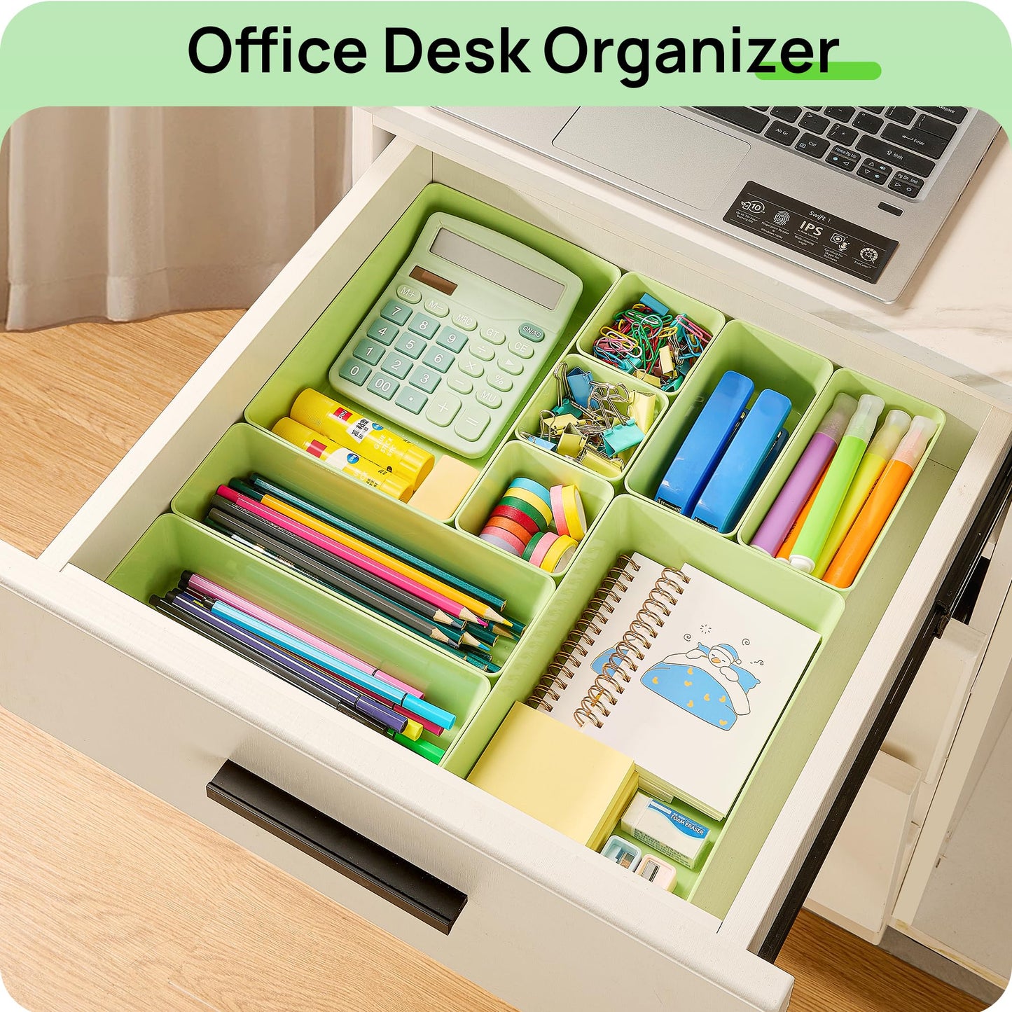 Vtopmart 25 PCS Plastic Drawer Organizers Set, 4-Size Versatile Bathroom and Vanity Drawer Organizer Trays, Storage Bins for Makeup, Bedroom, Kitchen Gadgets Utensils and Office, Light Green