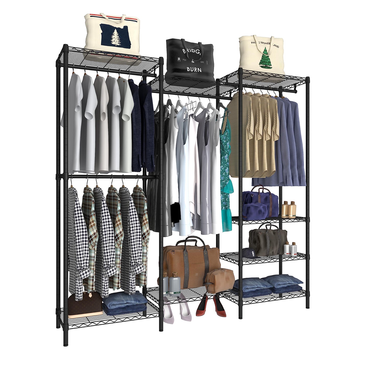 Serxis Portable Closet Clothes Rack, Freestanding Clothing Rack, Metal Garment Rack,Adjustable Custom Closet Rack, 56.7" L x 13.8" W x 75.2" H, Max Load 700LBS, Small(Black)