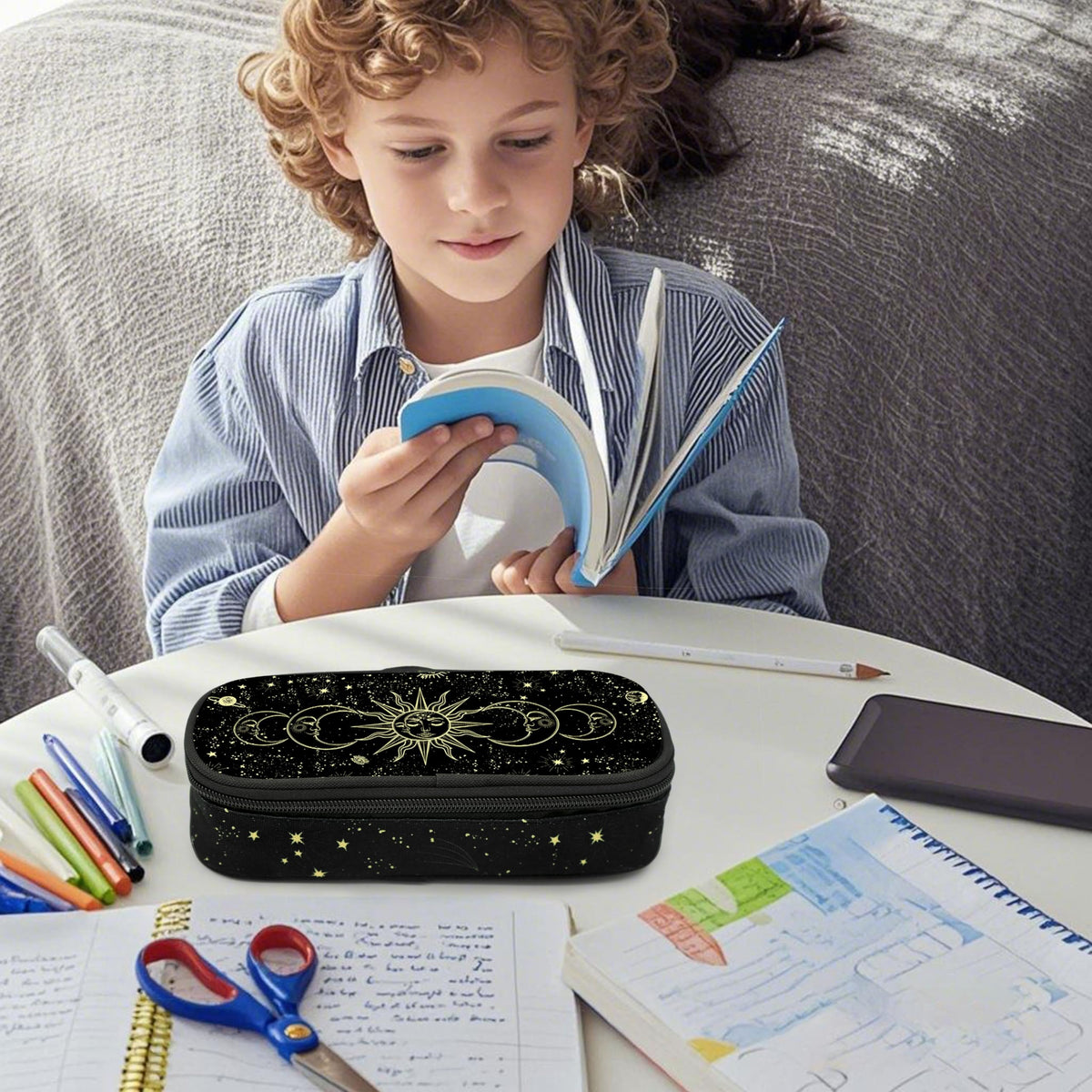 Droerfes Moon Sun Pencil Case Pencil Pouch Large Capacity Pen Bag School Office Organizer Stationery Storage Box For Girls Boys Teen Kids