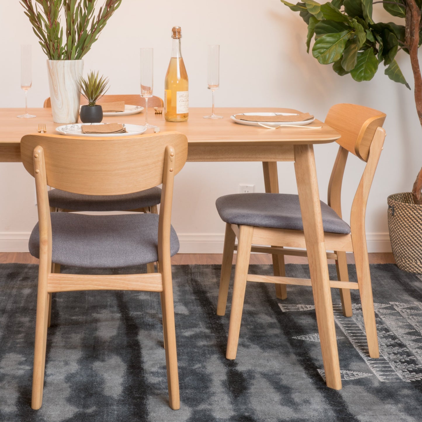 Christopher Knight Home Lucious Fabric / Oak Finish Dining Chairs, 2-Pcs Set, Dark Grey