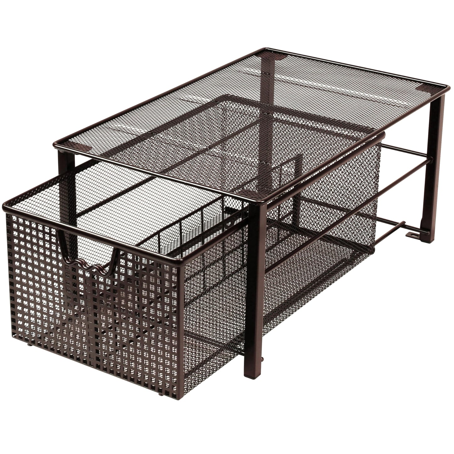 Deco Brothers Stackable Pull Out Cabinet Sliding Basket with Dividers, Large, Bronze