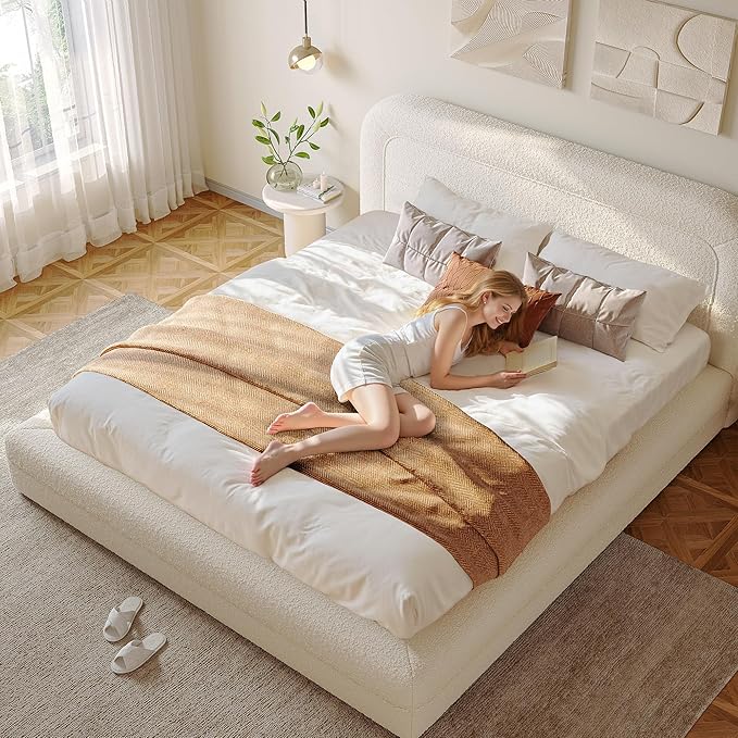 Homkdom Cloud Bed Frame with Headboard, Upholstered Soft Full Bed Frame with