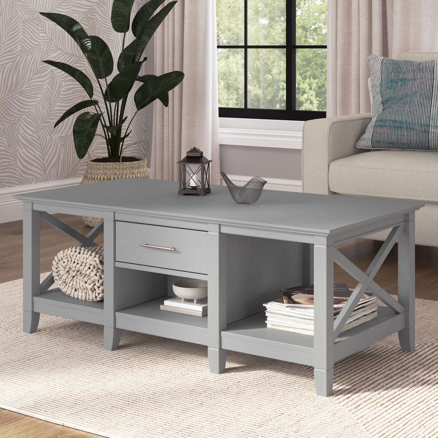 Bush Home Key West Coffee Table with Storage in Cape Cod Gray
